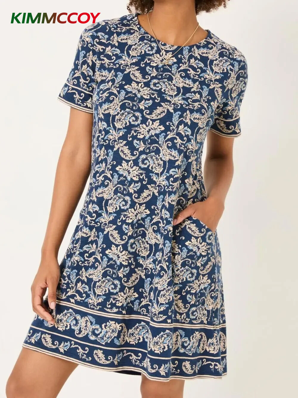 Blue Paisley Short Sleeve Jersey Dress
