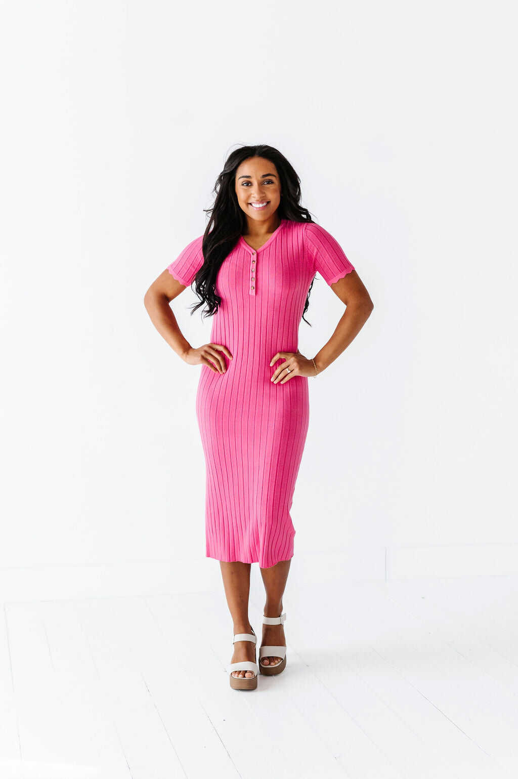 Harper Short Sleeve Dress in Hot Pink - Size XL, 1X, & 2X Left
