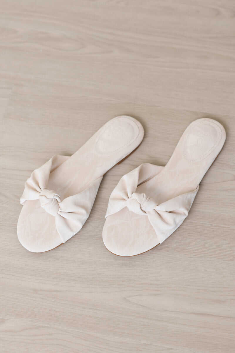 Marisse Knotted Sliders in Waterproof Satin Cream