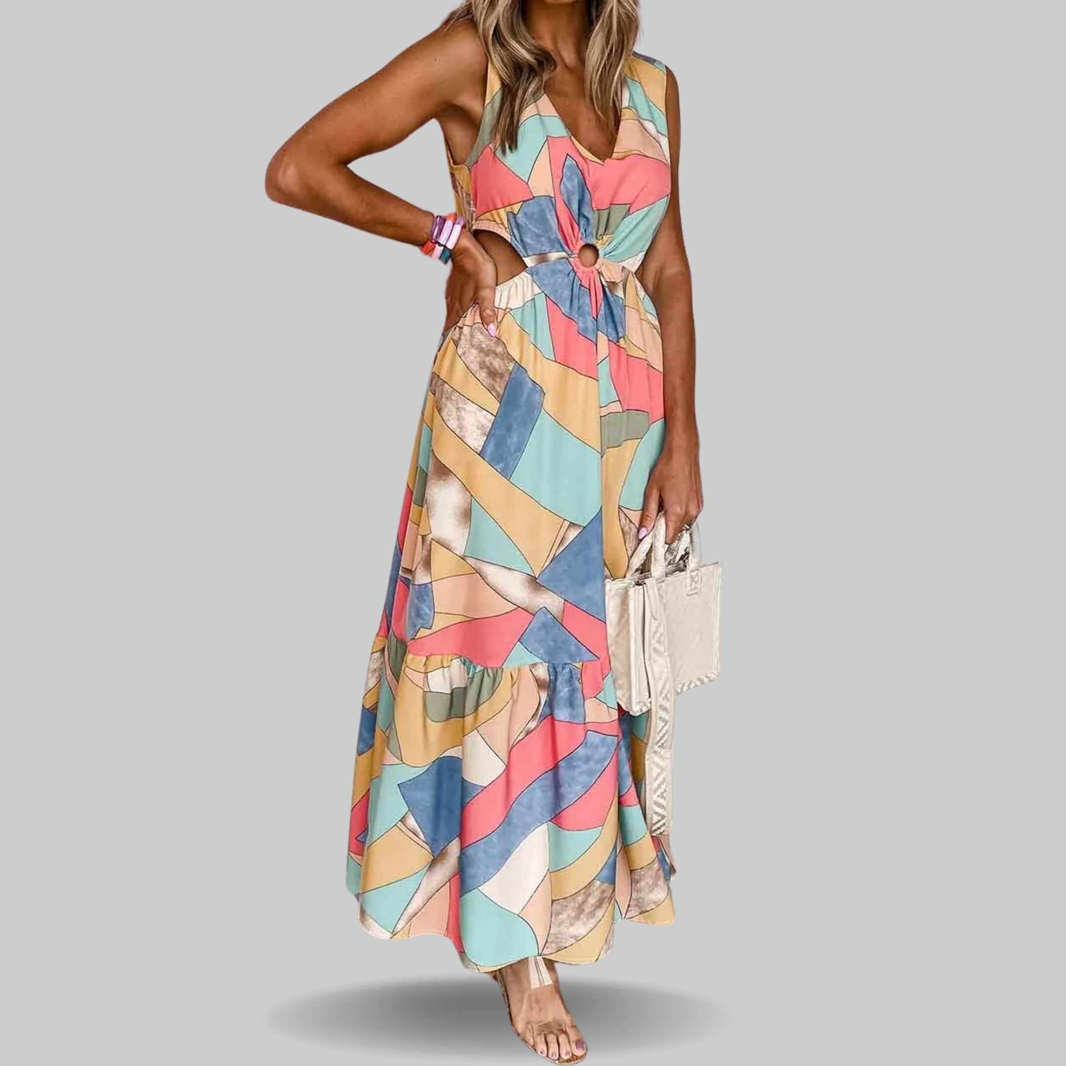 Abstract O-ring Cut out Maxi Dress