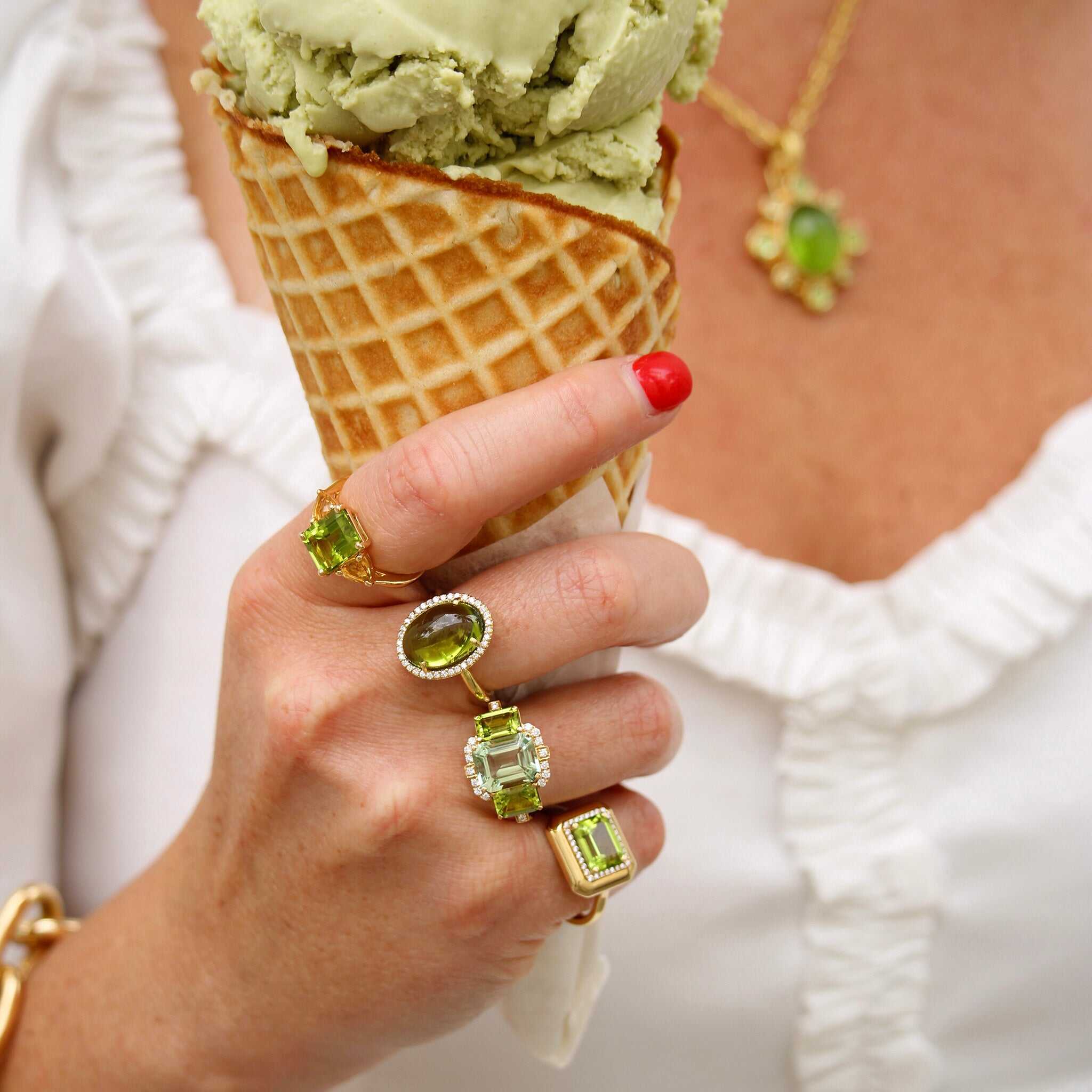 Goshwara 3-Stone Prasiolite & Peridot 18K Gold Ring
