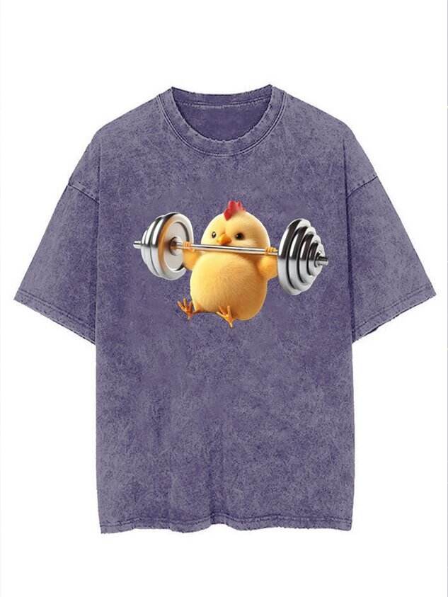 🐥 Fun Fitness Yellow Chicken Graphic Crease T-Shirt