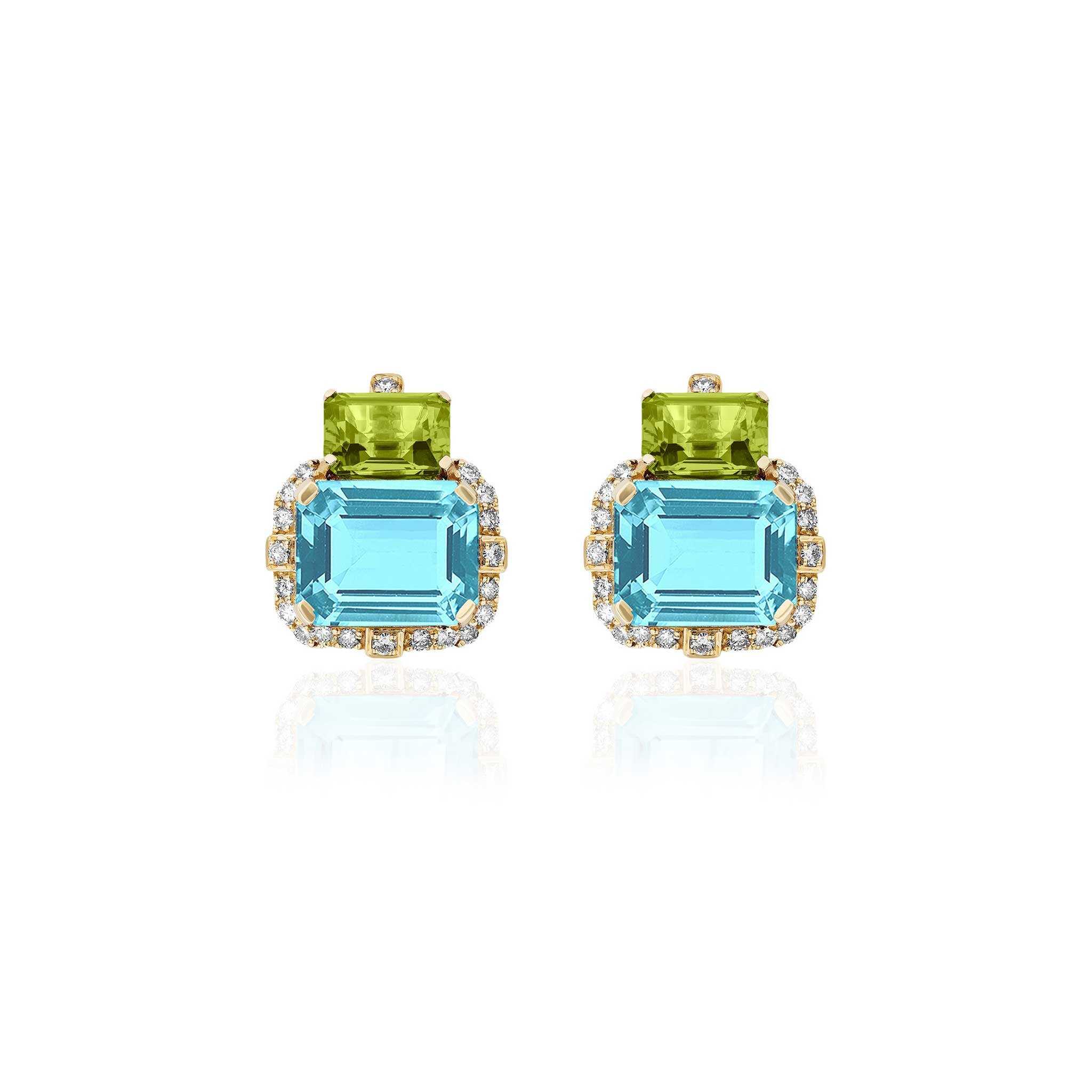 Goshwara 2-Stone Blue Topaz & Peridot 18K Gold Earrings