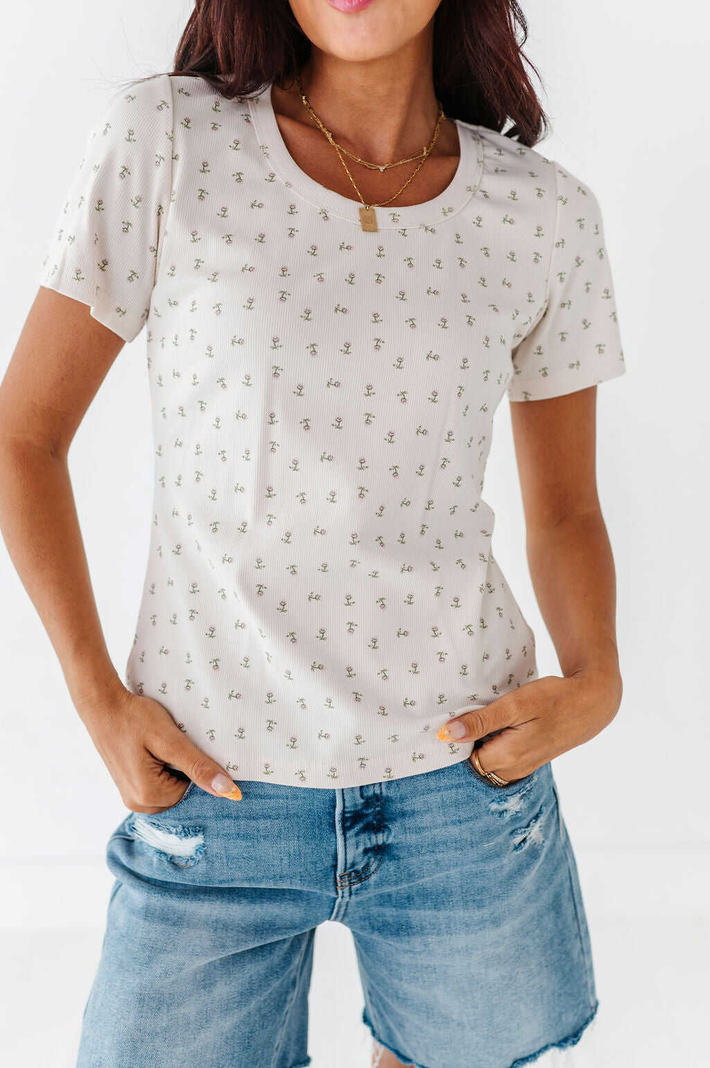 Prue Floral Ribbed Tee