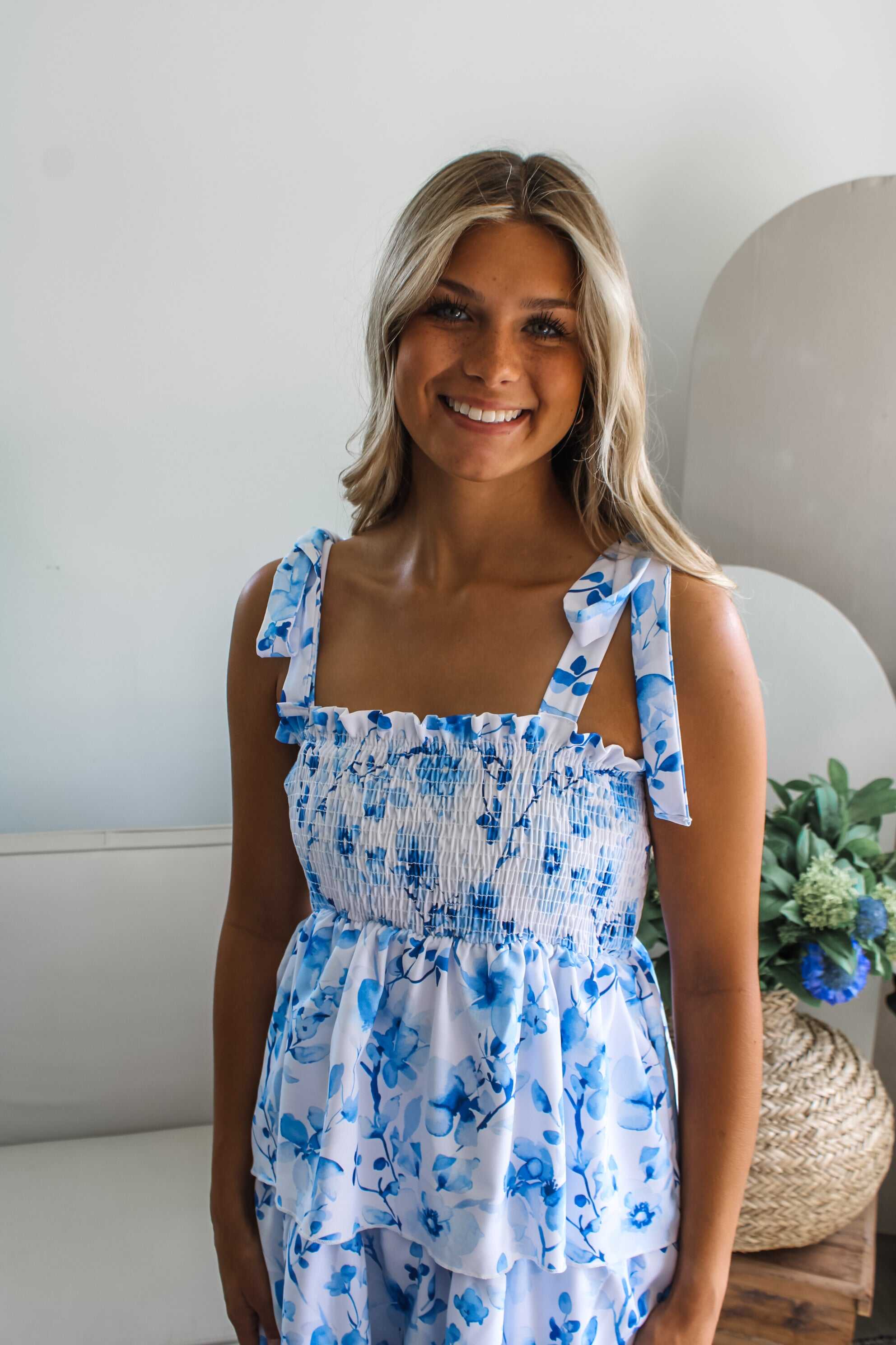 Smocked & Sweet Ruffle Dress • Blue Floral