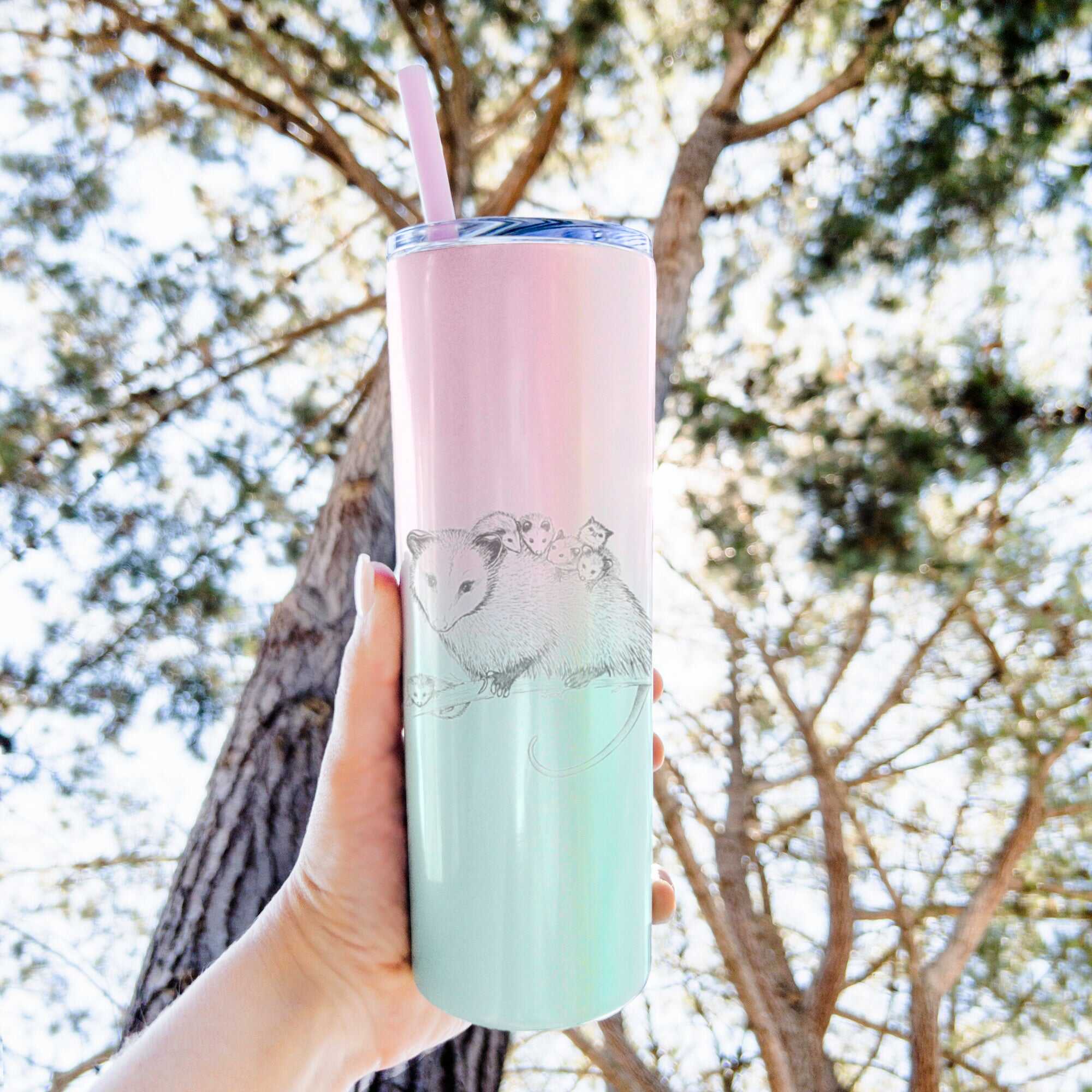 Mama Opossum with Babies - 20oz Skinny Tumbler