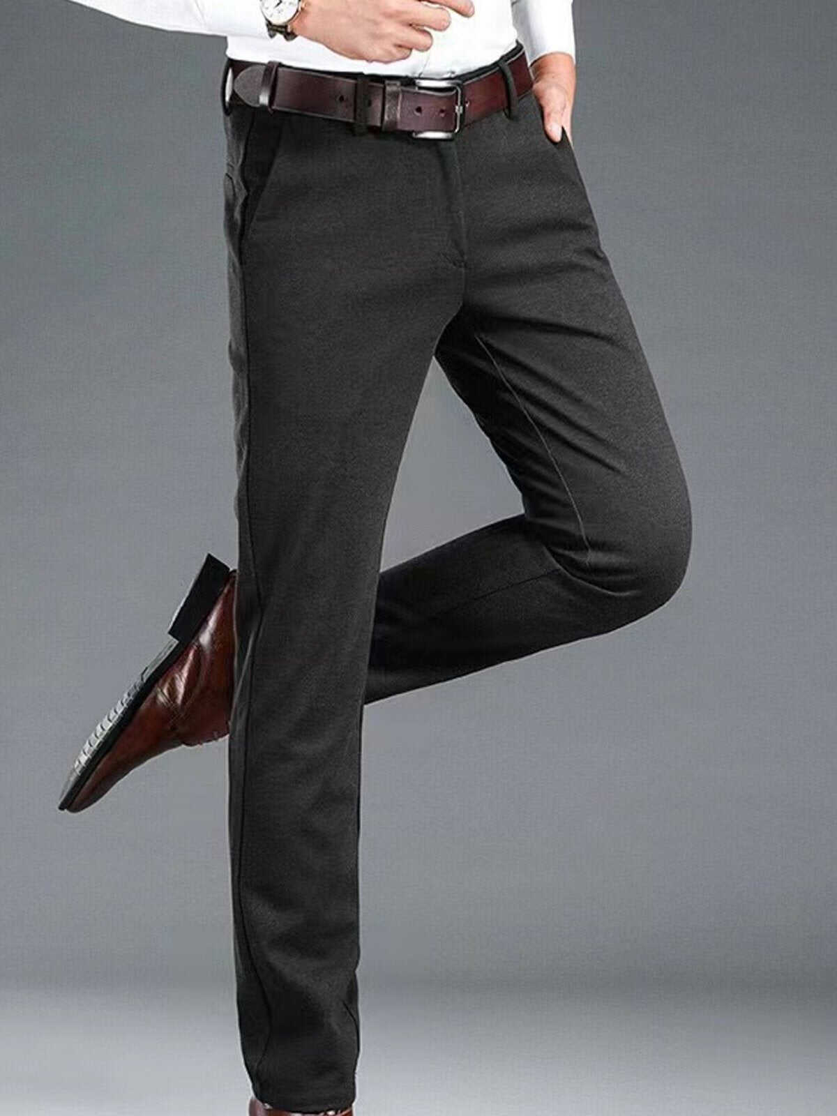 Double-Brushed Buttoned Waist Suit Pants