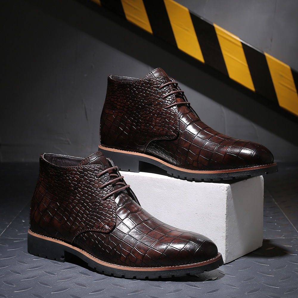 Men's Casual and Comfortable Crocodile-Patterned Formal Boots Casual Boots