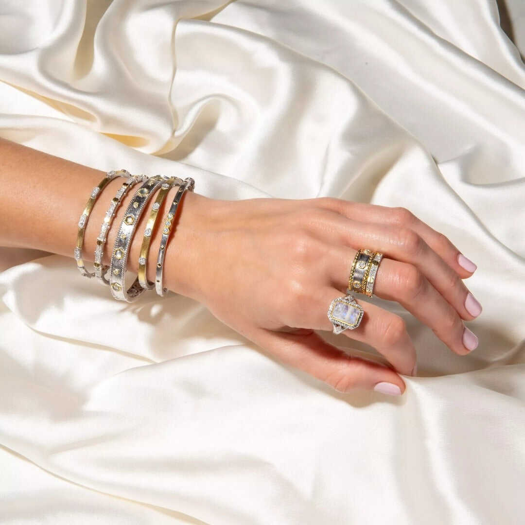 Jude Frances Mixed Metal Diamond Hexagon Station Bangle