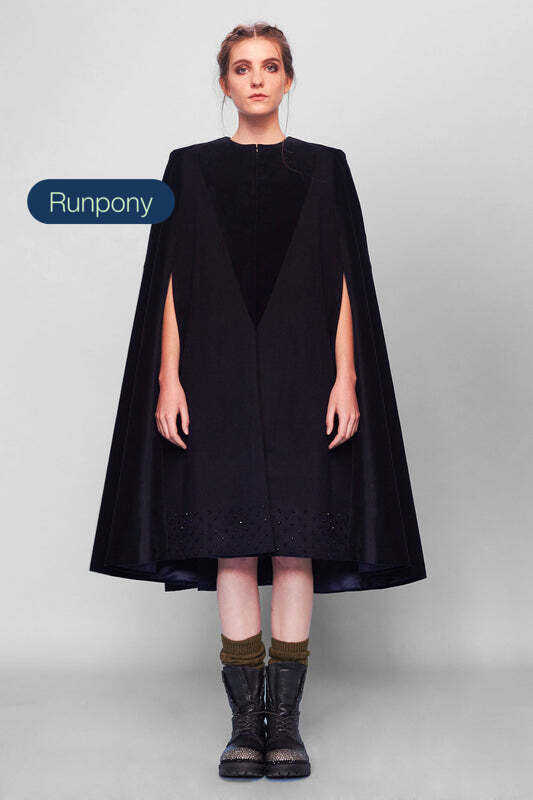 VILMA embroidered wool cape - Navy