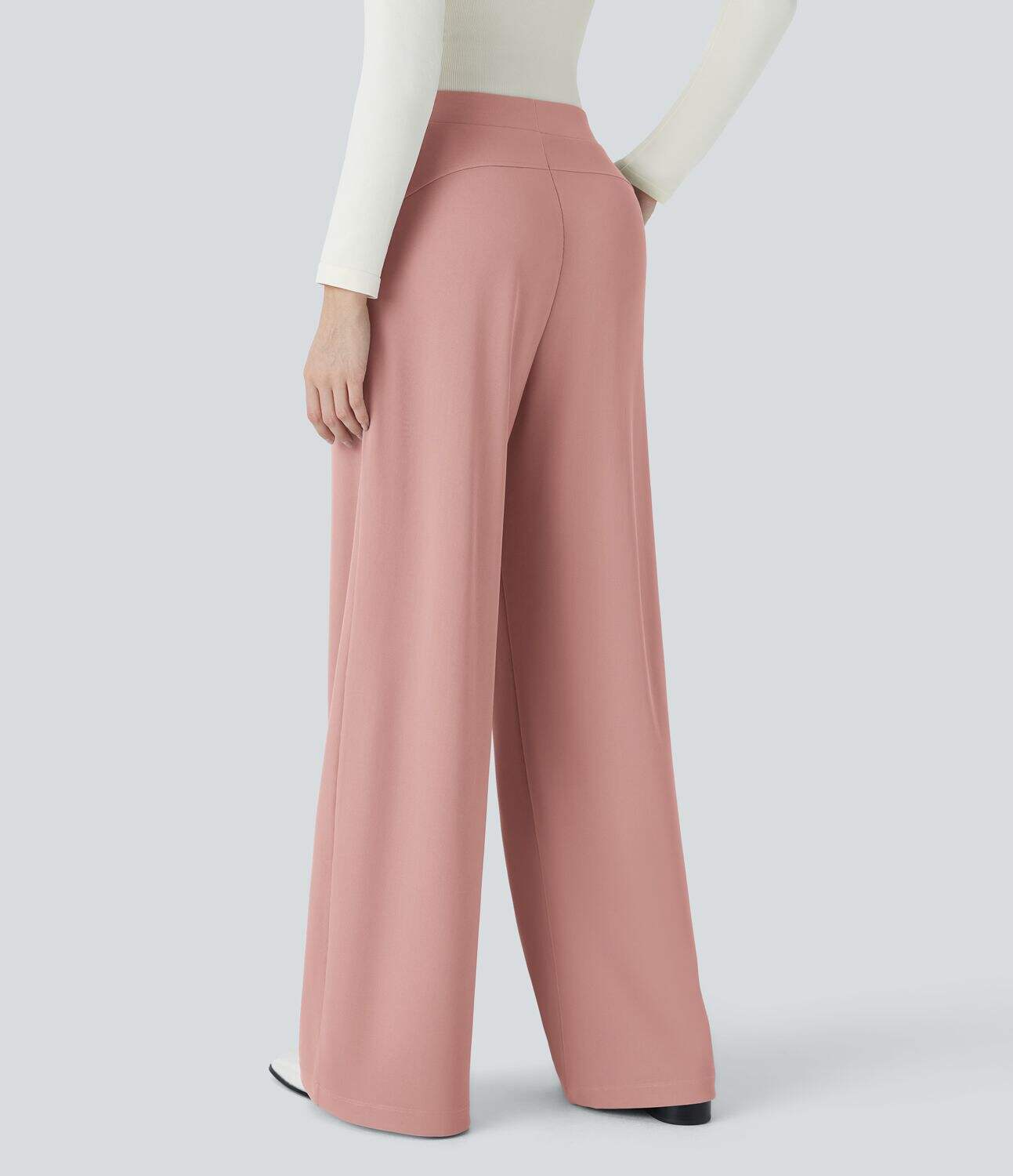 Ha High Waisted Body Sculpt Waist-Slimming Side Pocket Wide Leg Micro Waffle Work Pants