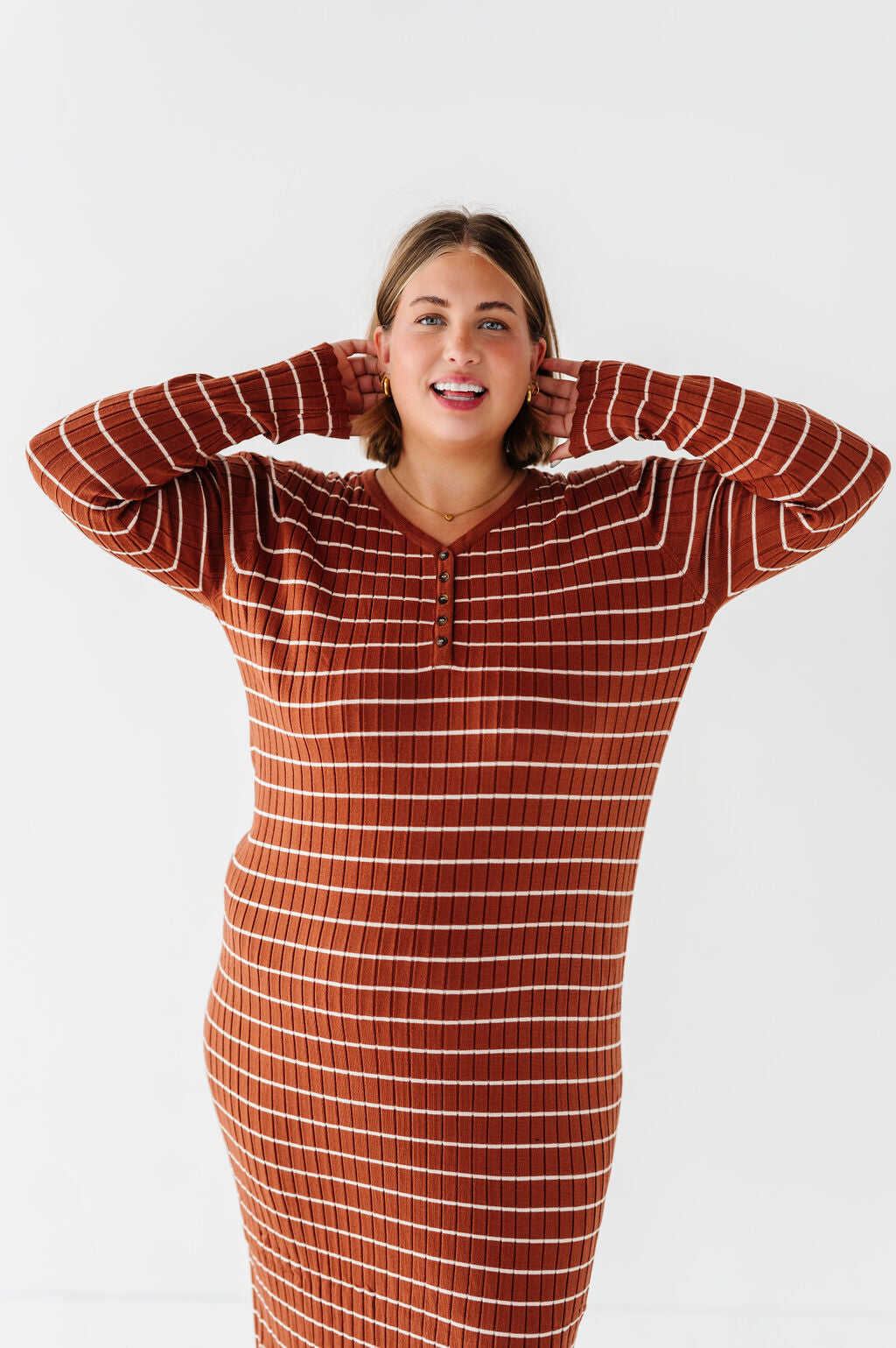 Willow Stripe Sweater Dress in Rust
