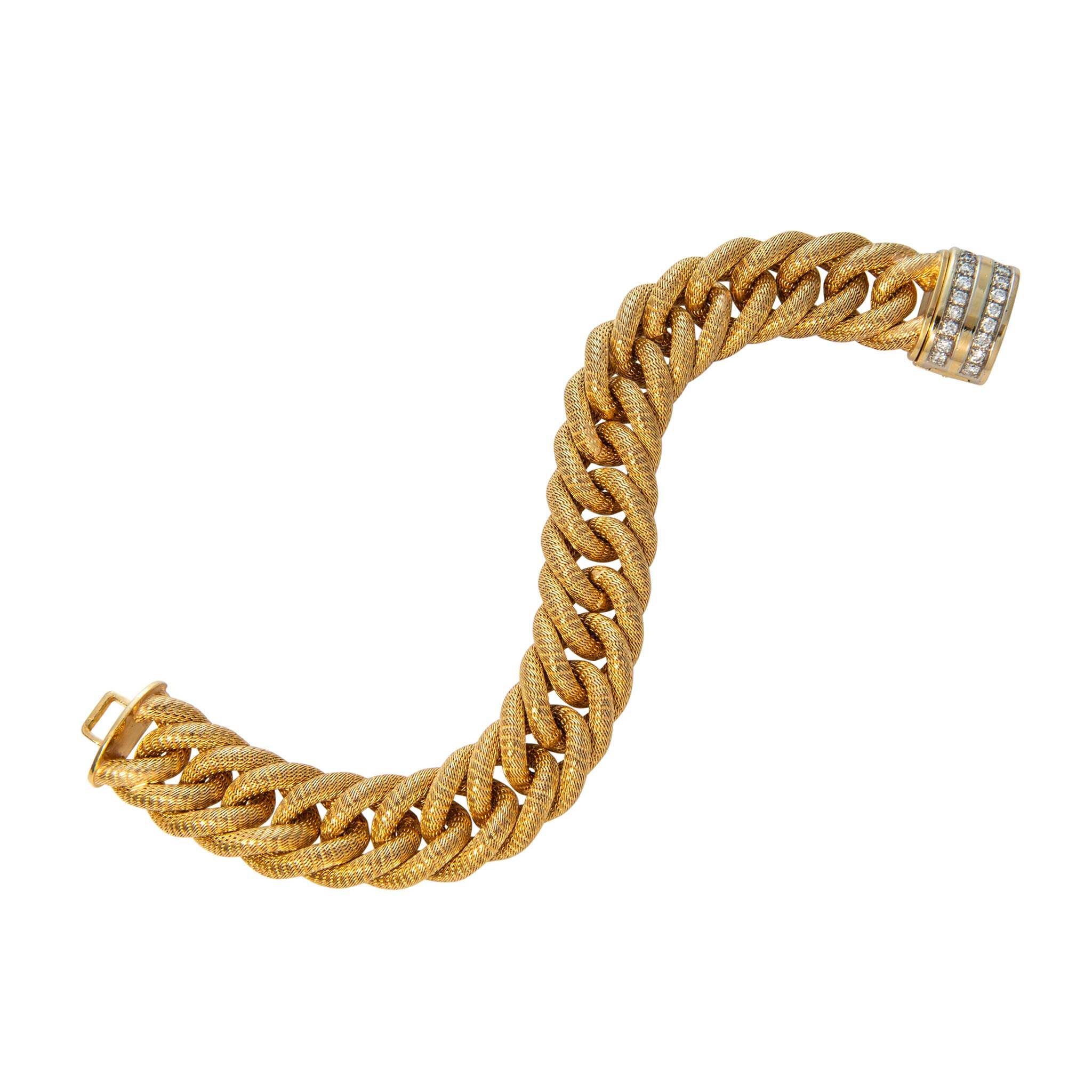 Vintage Italian Damond Clasp 18K Gold Mesh Link Bracelet