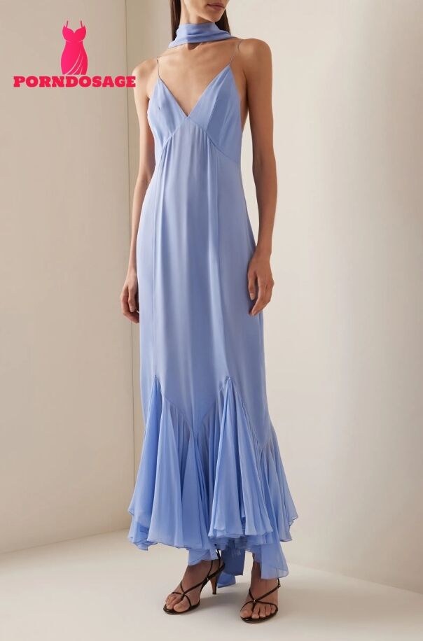 Frill Backless Slip Midi Dress