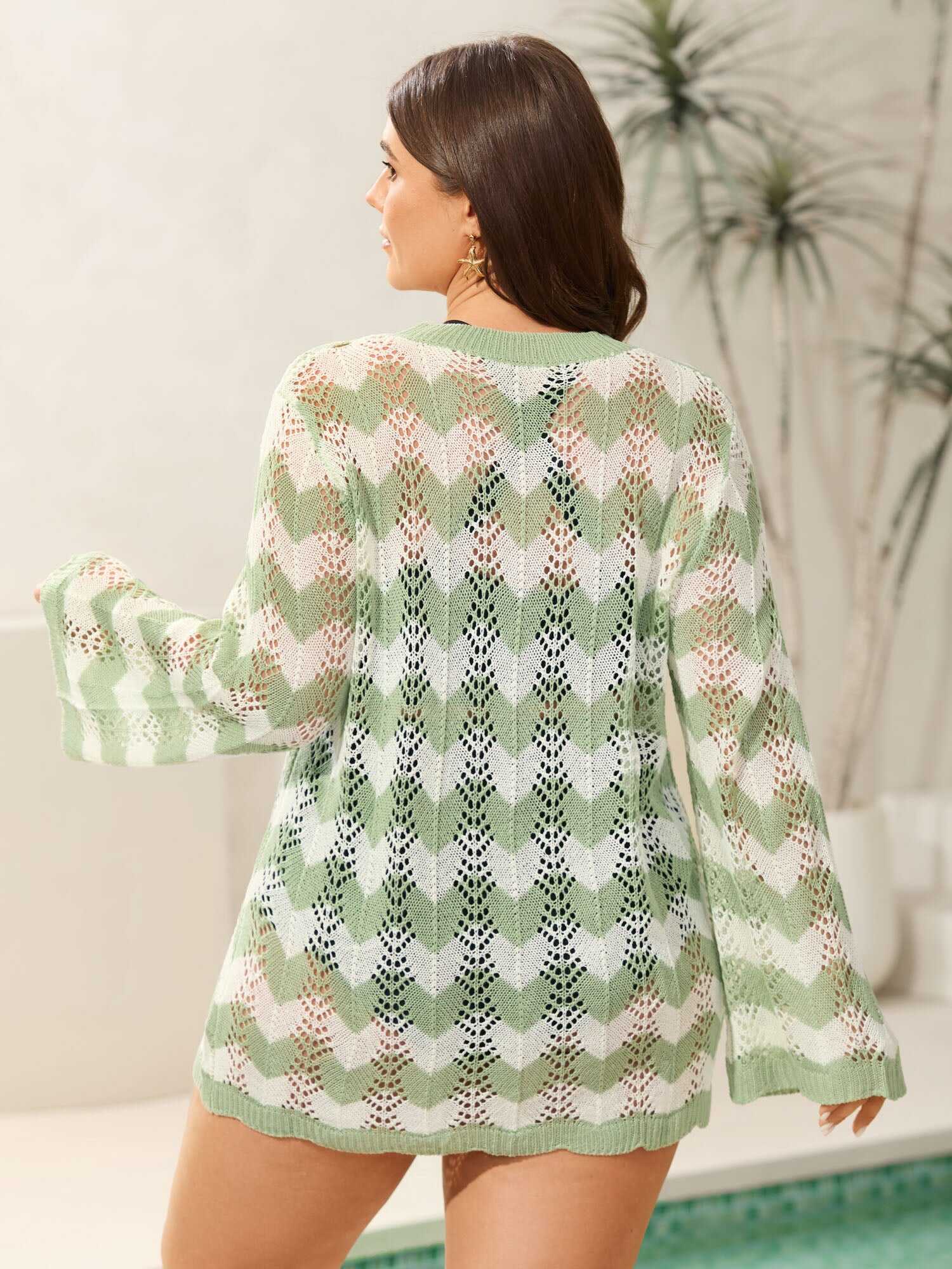 Textured Cut-Out Round Neck Pullover