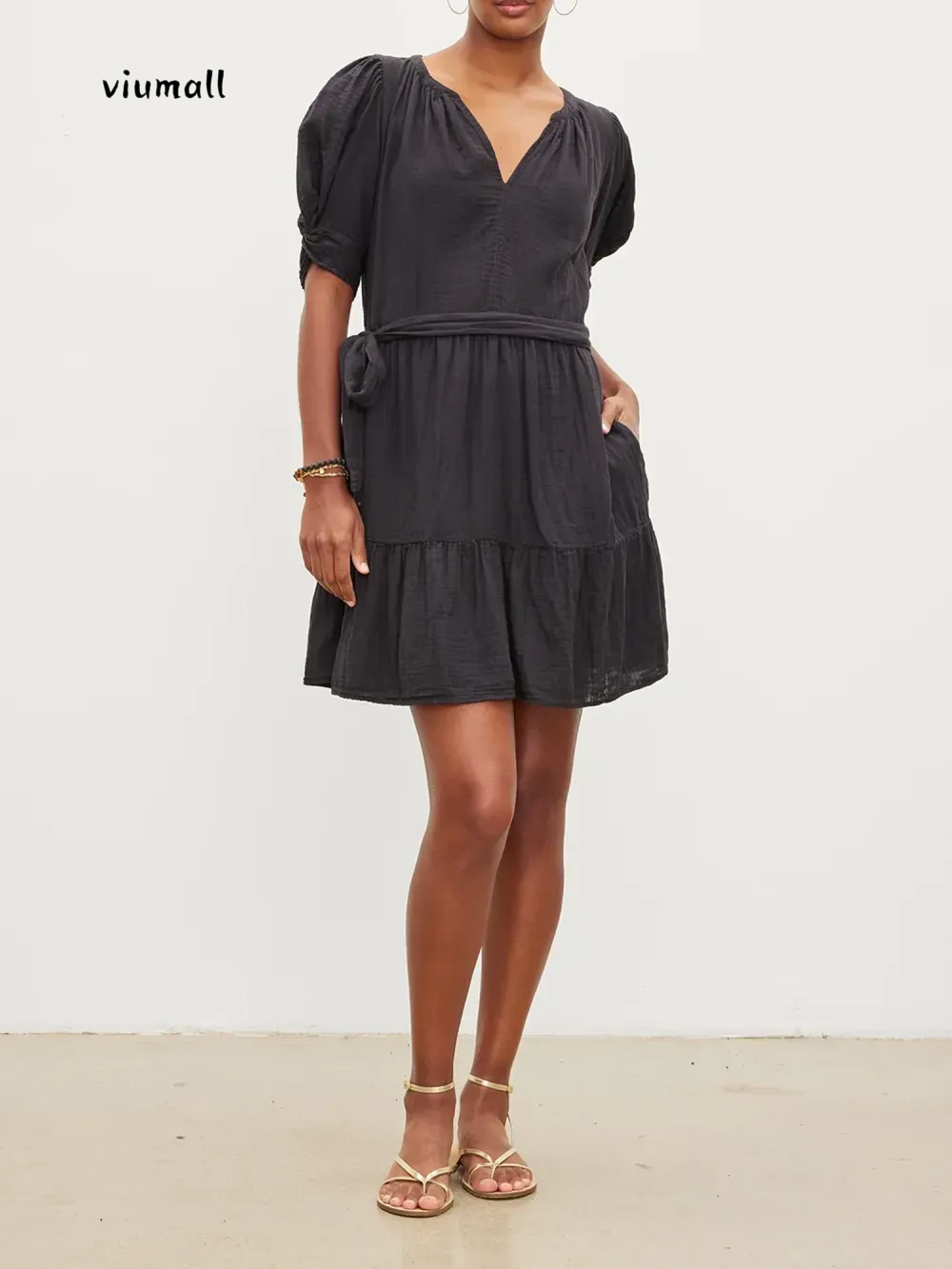 viumall Simple Black Dress