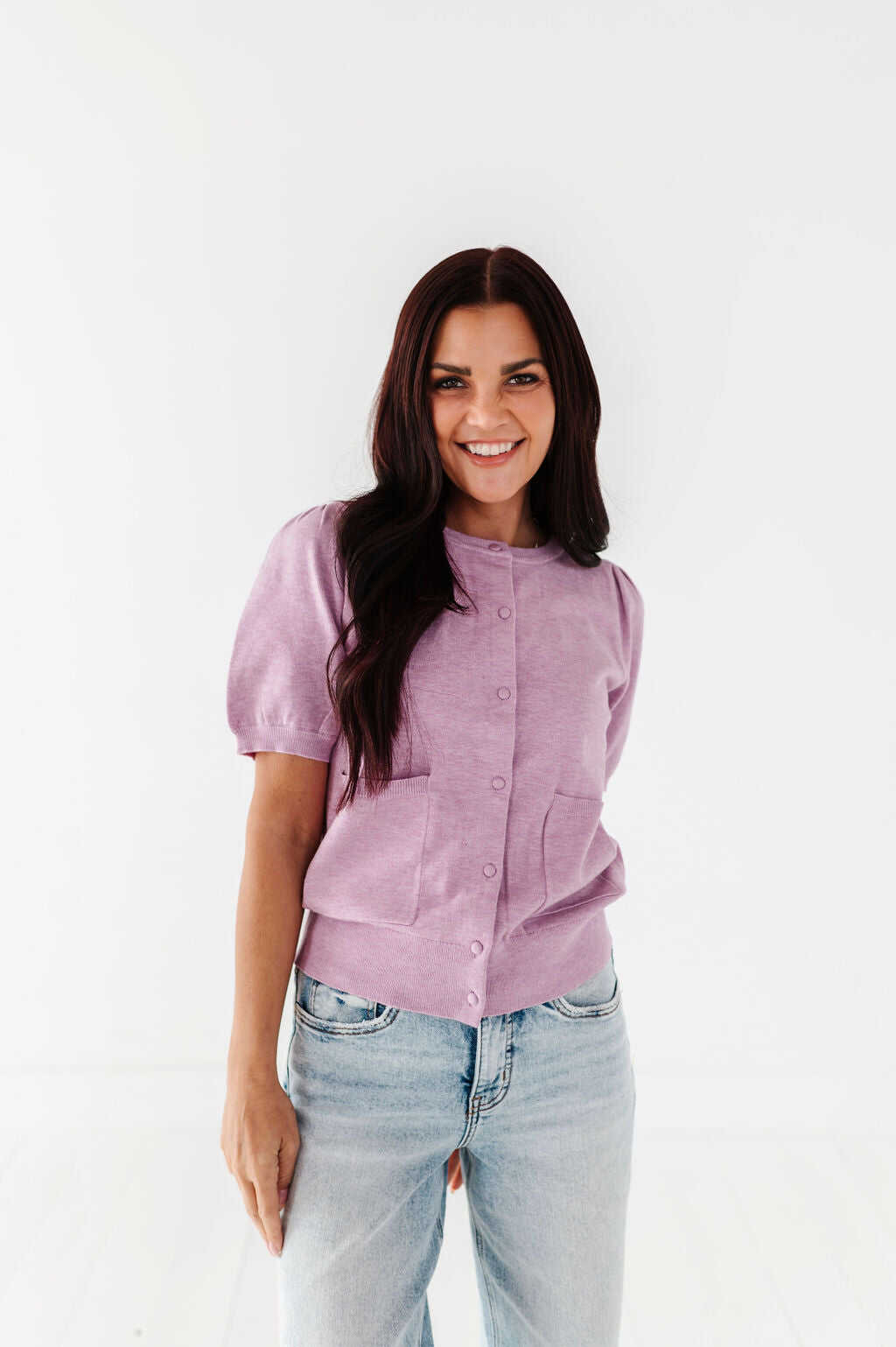 Betty Short Sleeve Cardigan in Blush - Size XL Left