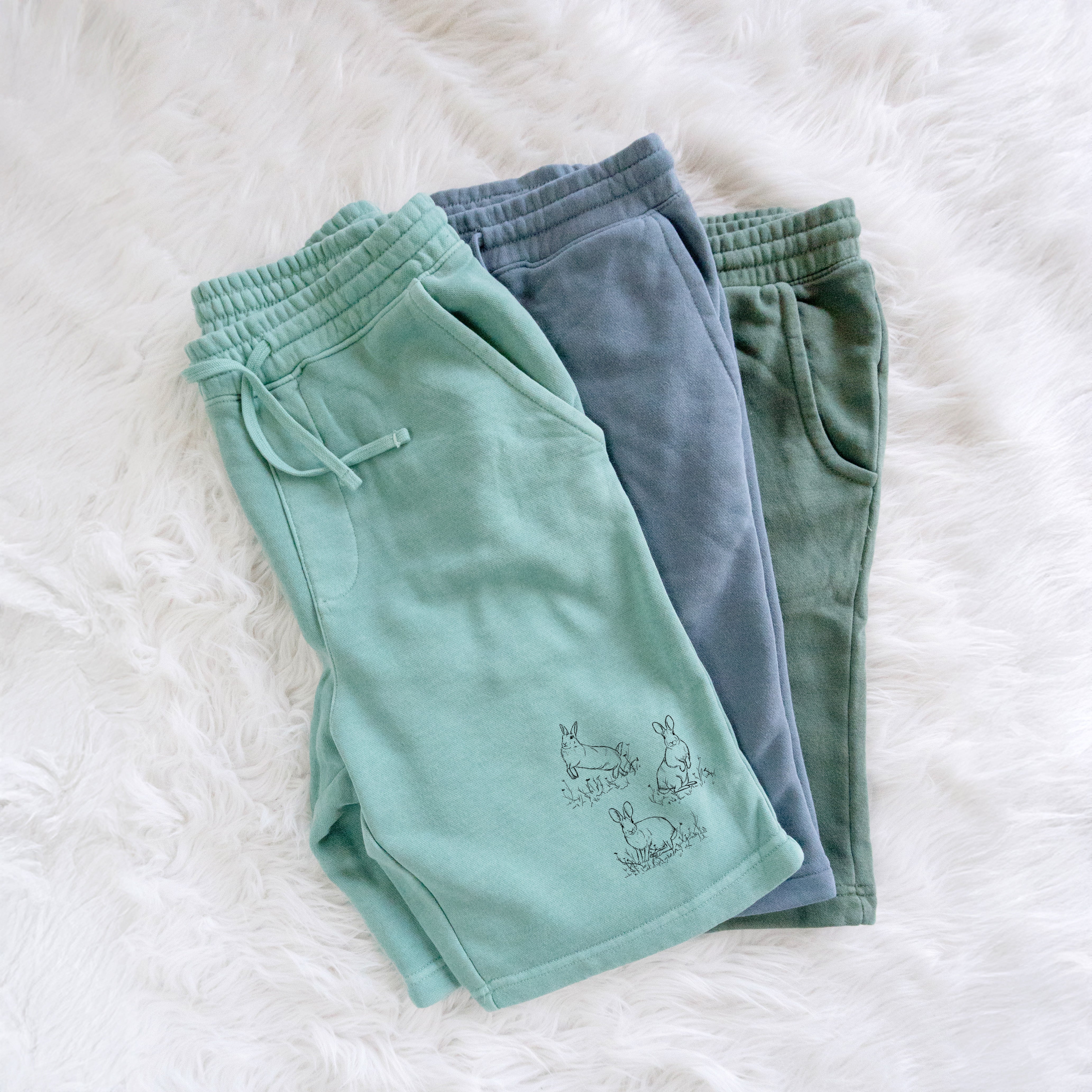 Eastern Cottontail Rabbit Trio - Sylvilagus floridanus - Unisex Pigment Dyed Shorts