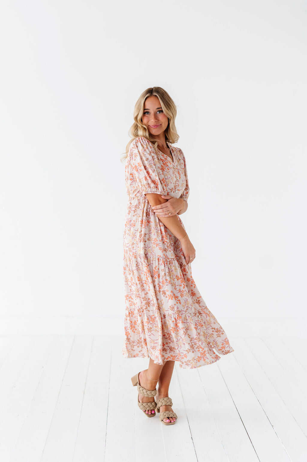 Fiona Floral Dress in Cream Multi - Size 2X, 3X, & 4X Left