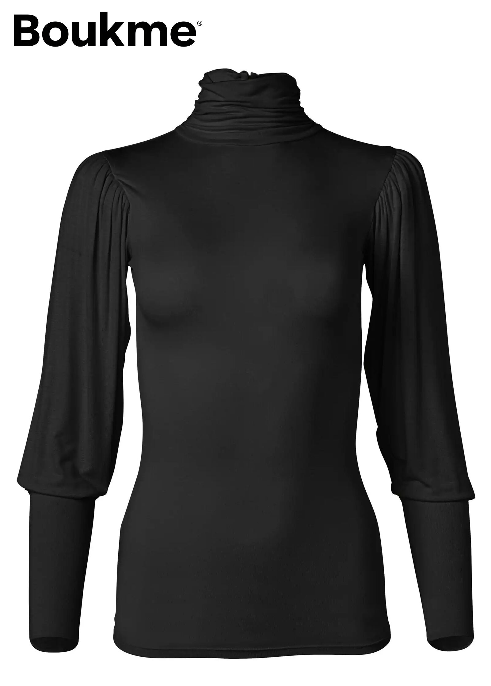 Turtleneck Long Sleeve Top - Black