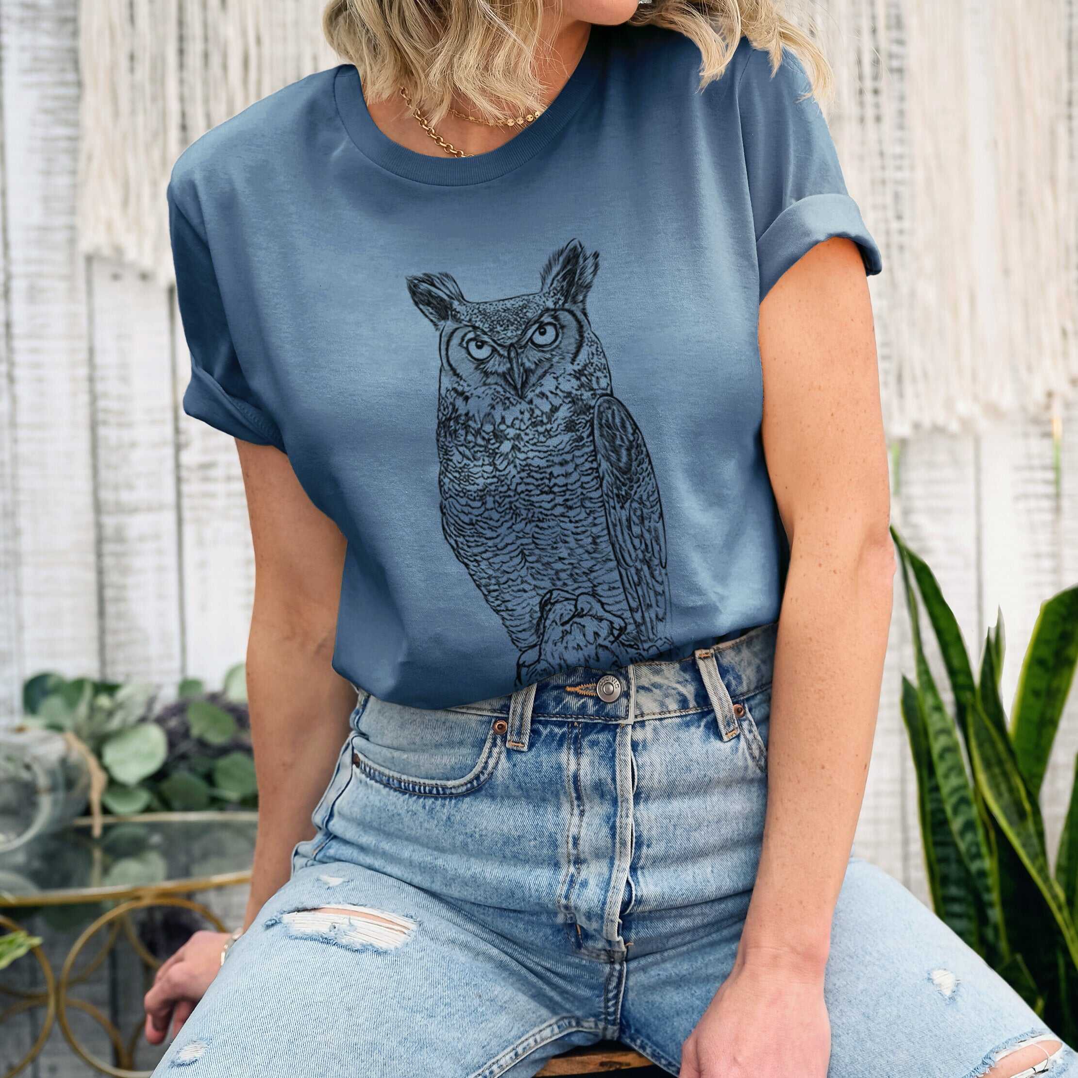 Bubo virginianus - Great Horned Owl - Lightweight 100% Cotton Unisex Crewneck