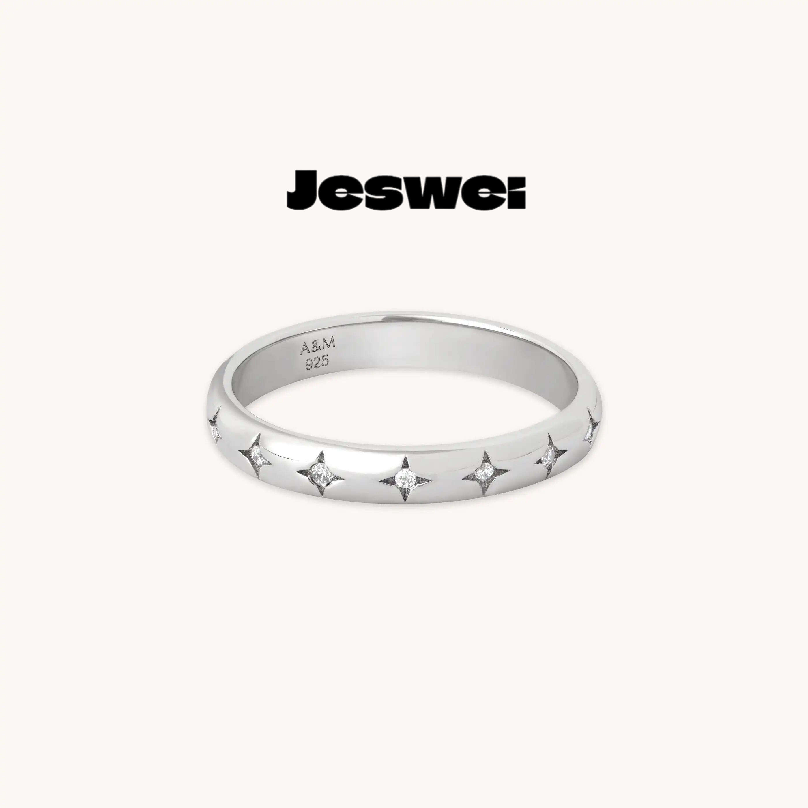 Cosmic Star Band Ring in Silver