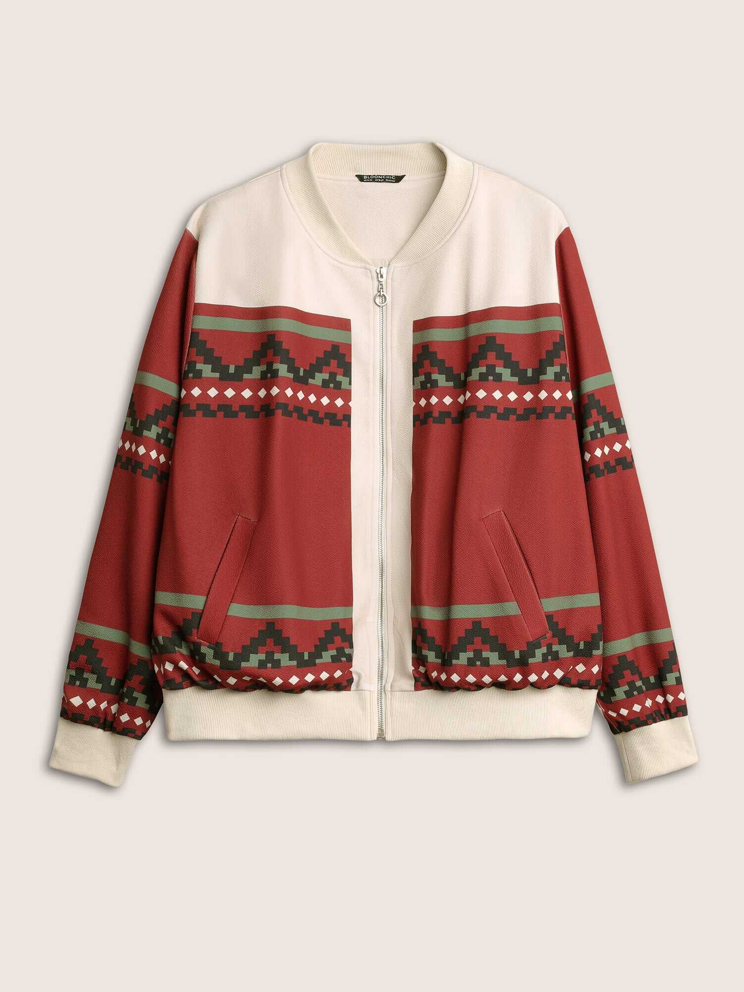 Colorblock Rib Knit Pocket Zipper Fly Jacket