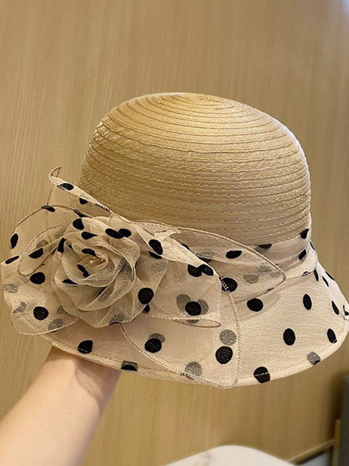 Vintage Organza Polka Dots Beach Sun Hat