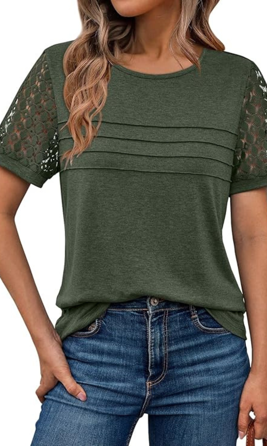Dressy Lace Casual Shirt With Elegant Sleeves And Lace Detail