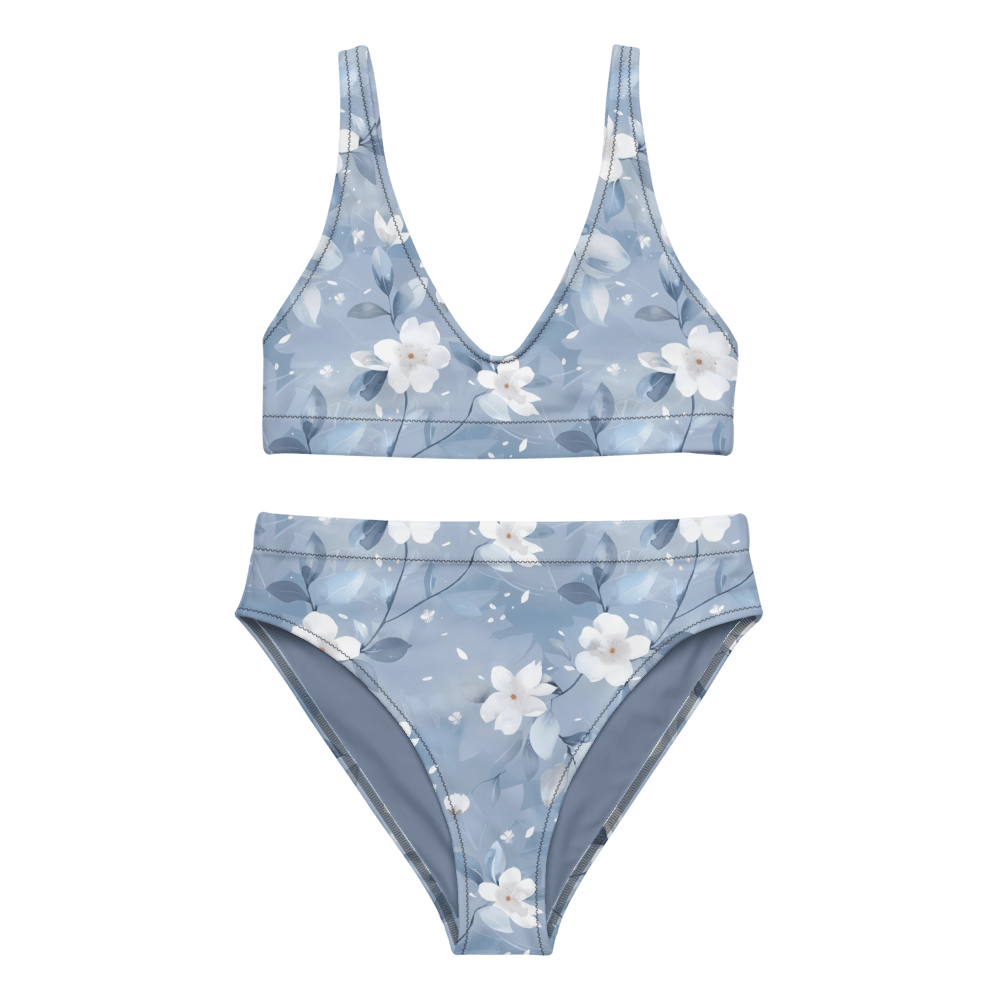 Recycled High-Waisted Bikini, Floral Ocean's Whisper