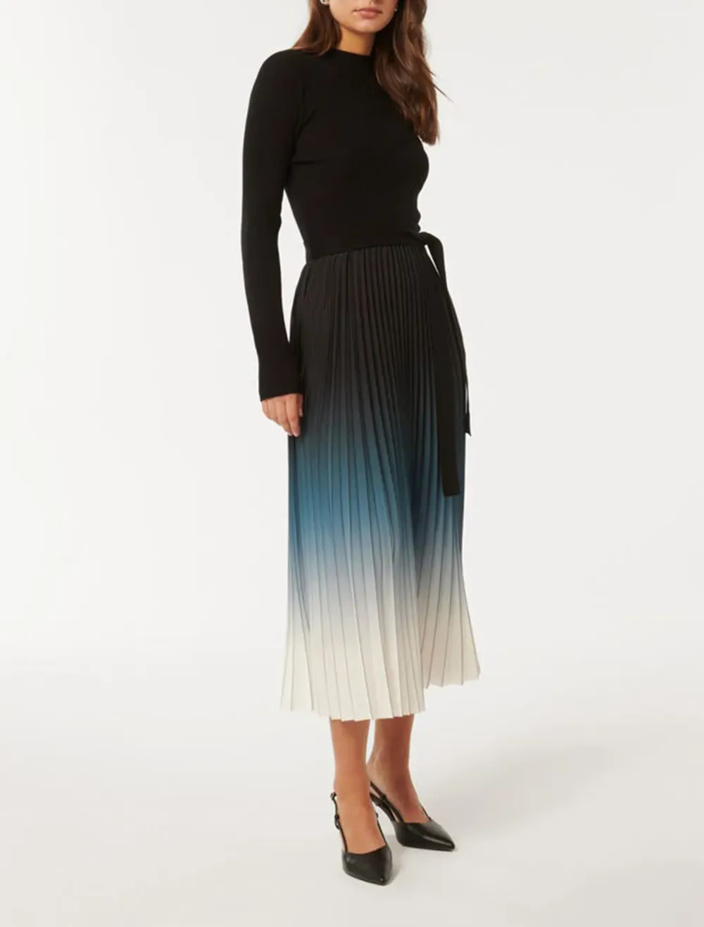 Ombre Pleat Midi Dress