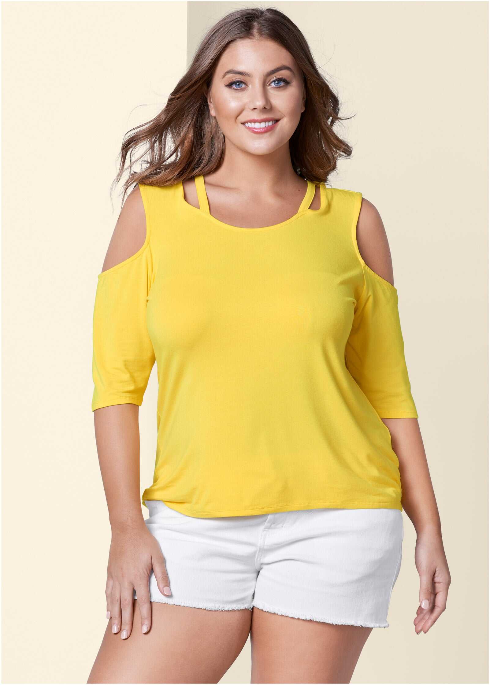 Strappy Cold-Shoulder Top - Yellow