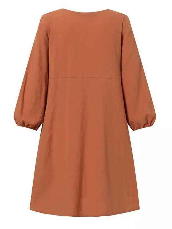 Women's Solid Color Round Neck Button Casual Shirt
