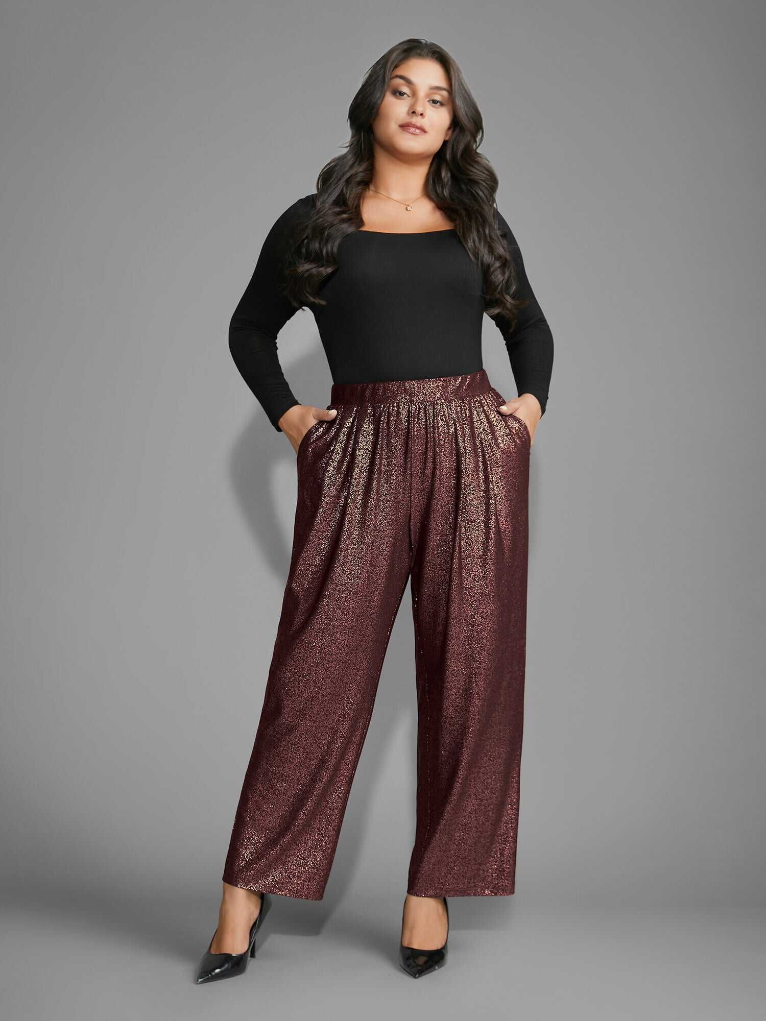 Sequin Knit Elastic Waist Holiday Pants