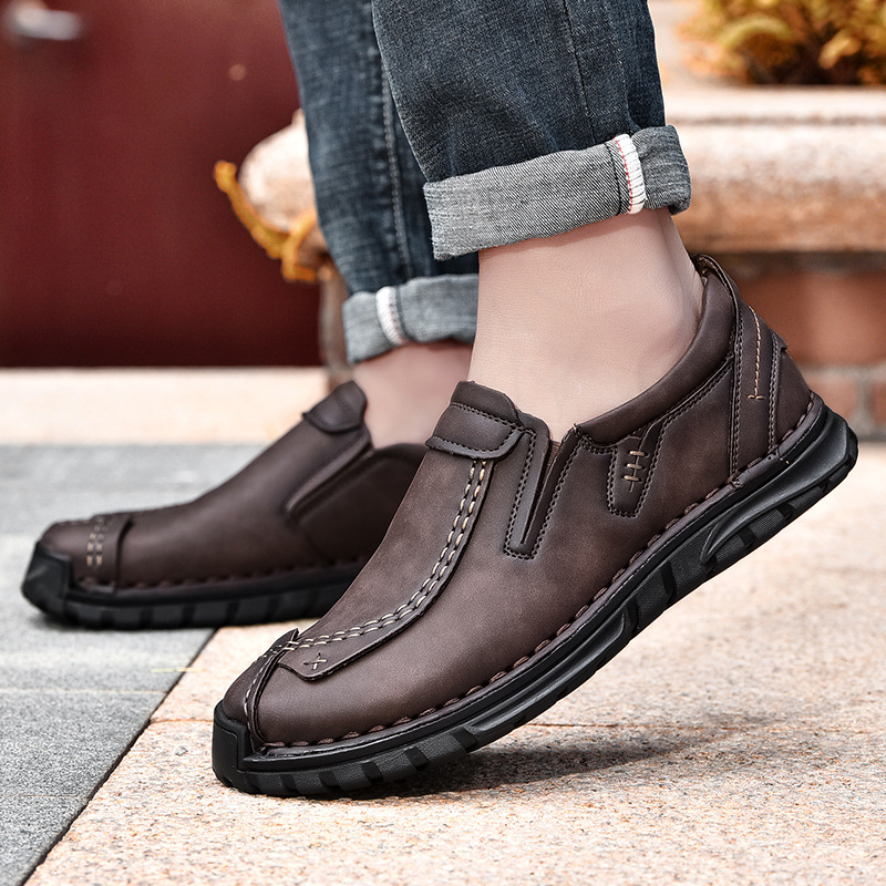 Men's Comfortable Lightweight Leather Stitched Walking Shoes