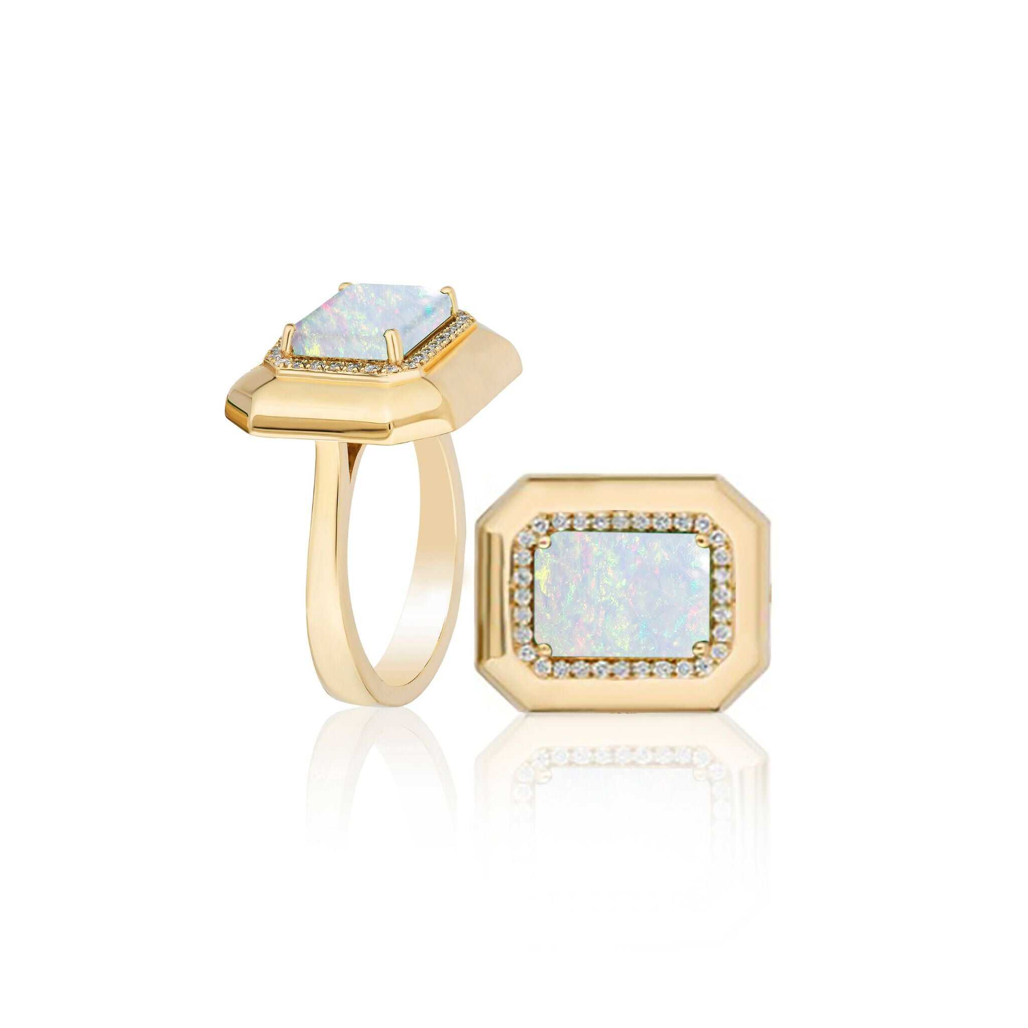 Goshwara Emerald-Cut Opal & Diamond 18K Gold Ring