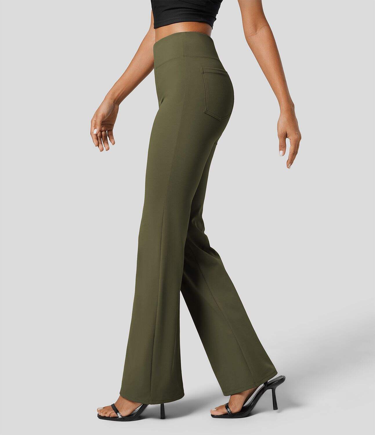 High Waisted Back Side Pocket Slight Flare Work Pants