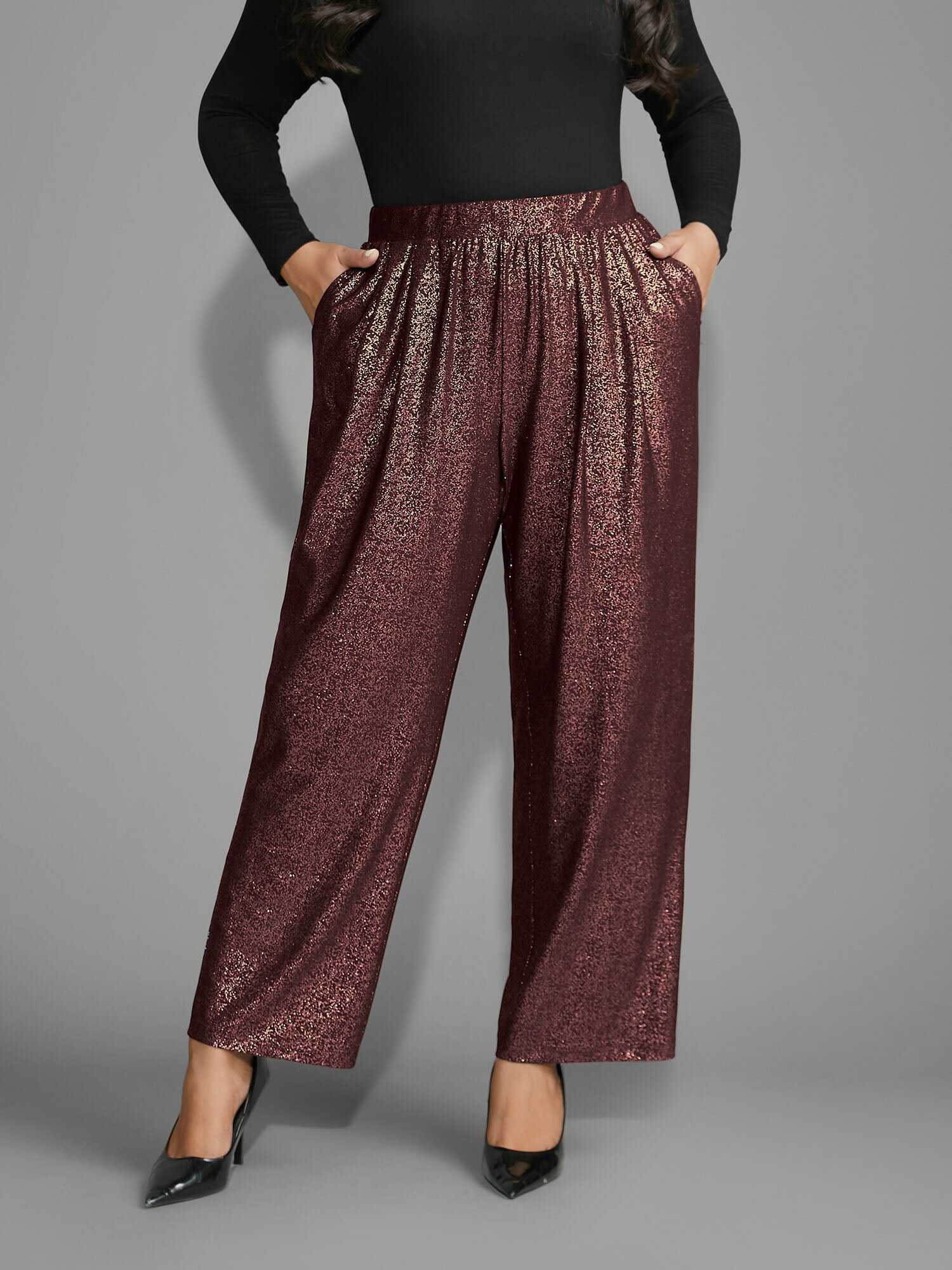 Sequin Knit Elastic Waist Holiday Pants