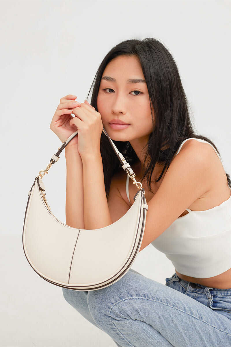 Selene Crescent Bag in Cream