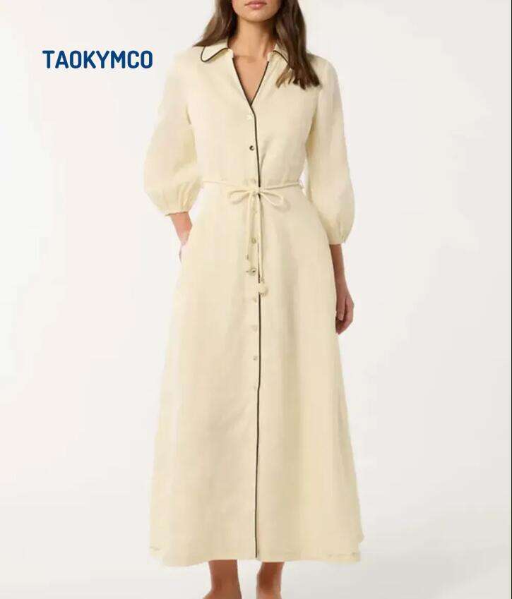 Contrast Linen Midi Dress