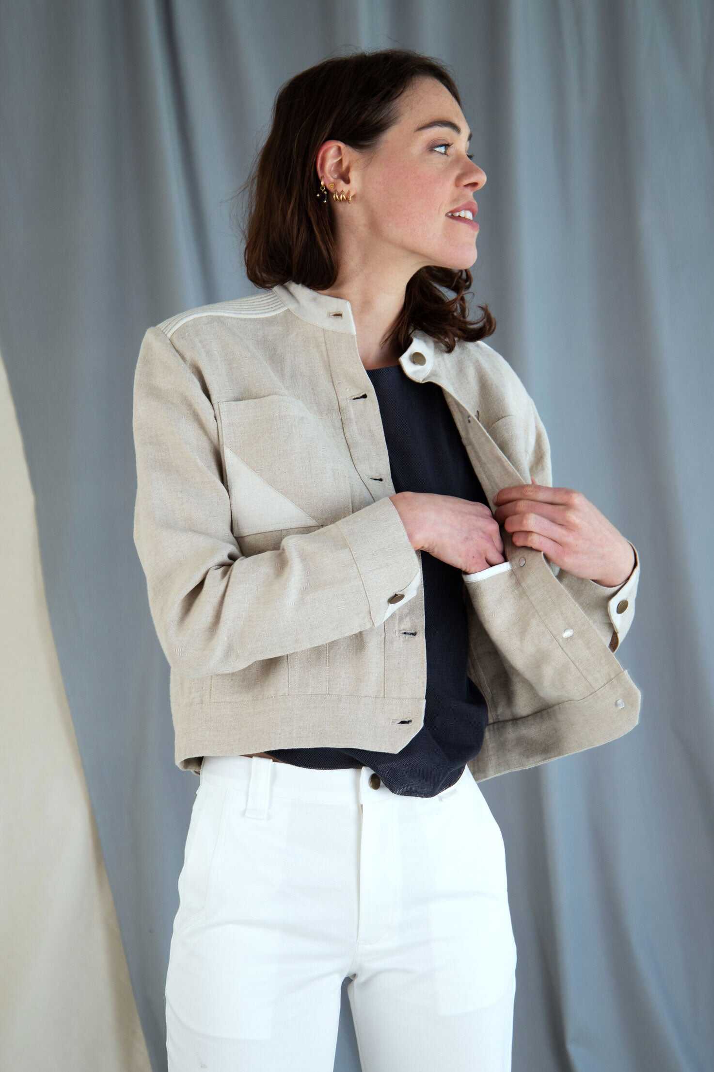 Corded linen boxy jacket - Stone beige