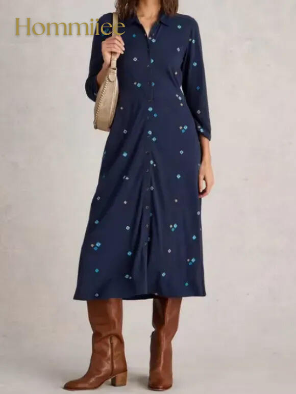 Rua Embroidered Jersey Dress In Navy Print