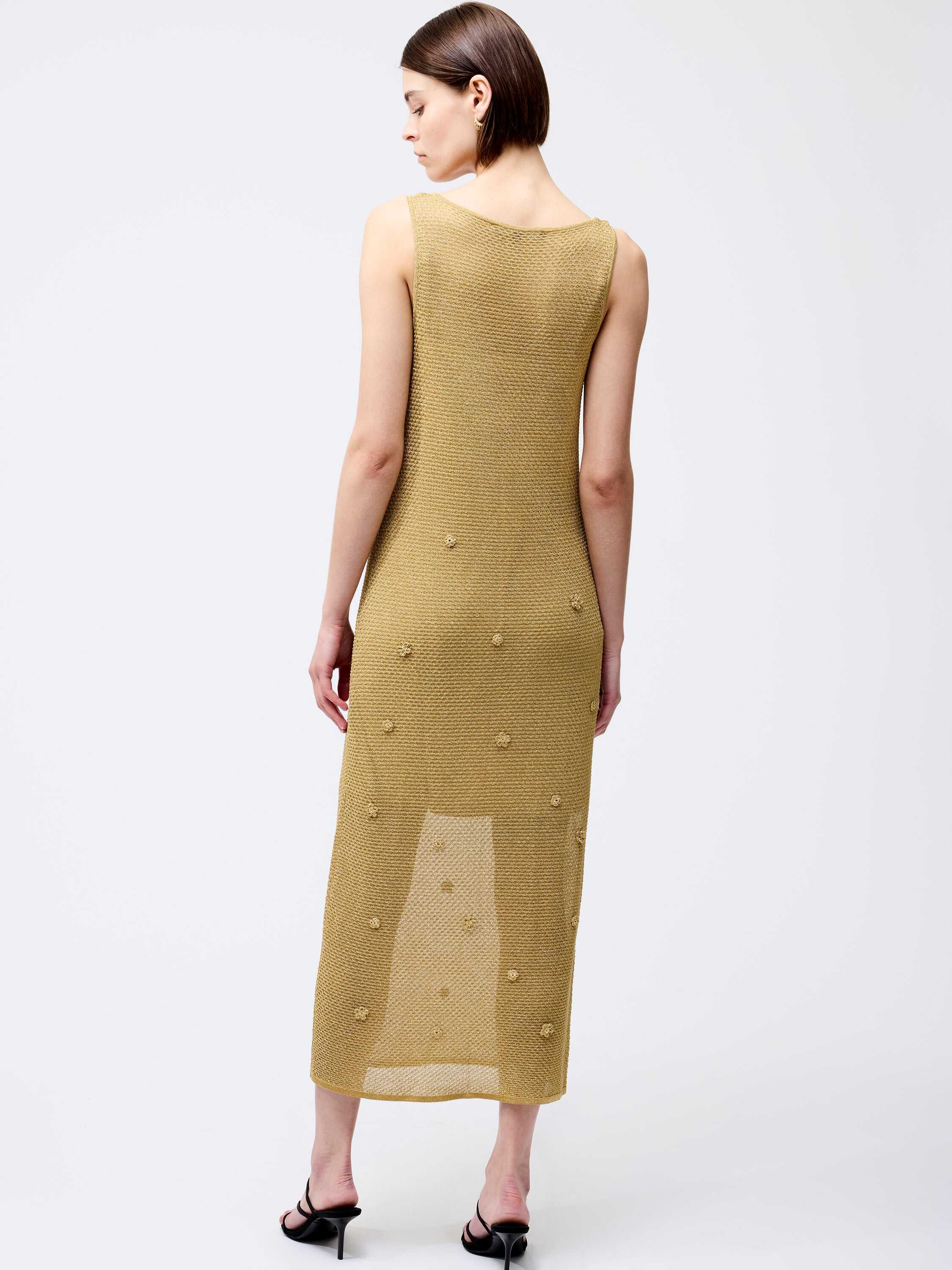 Floral Applique Metallic Midi Dress