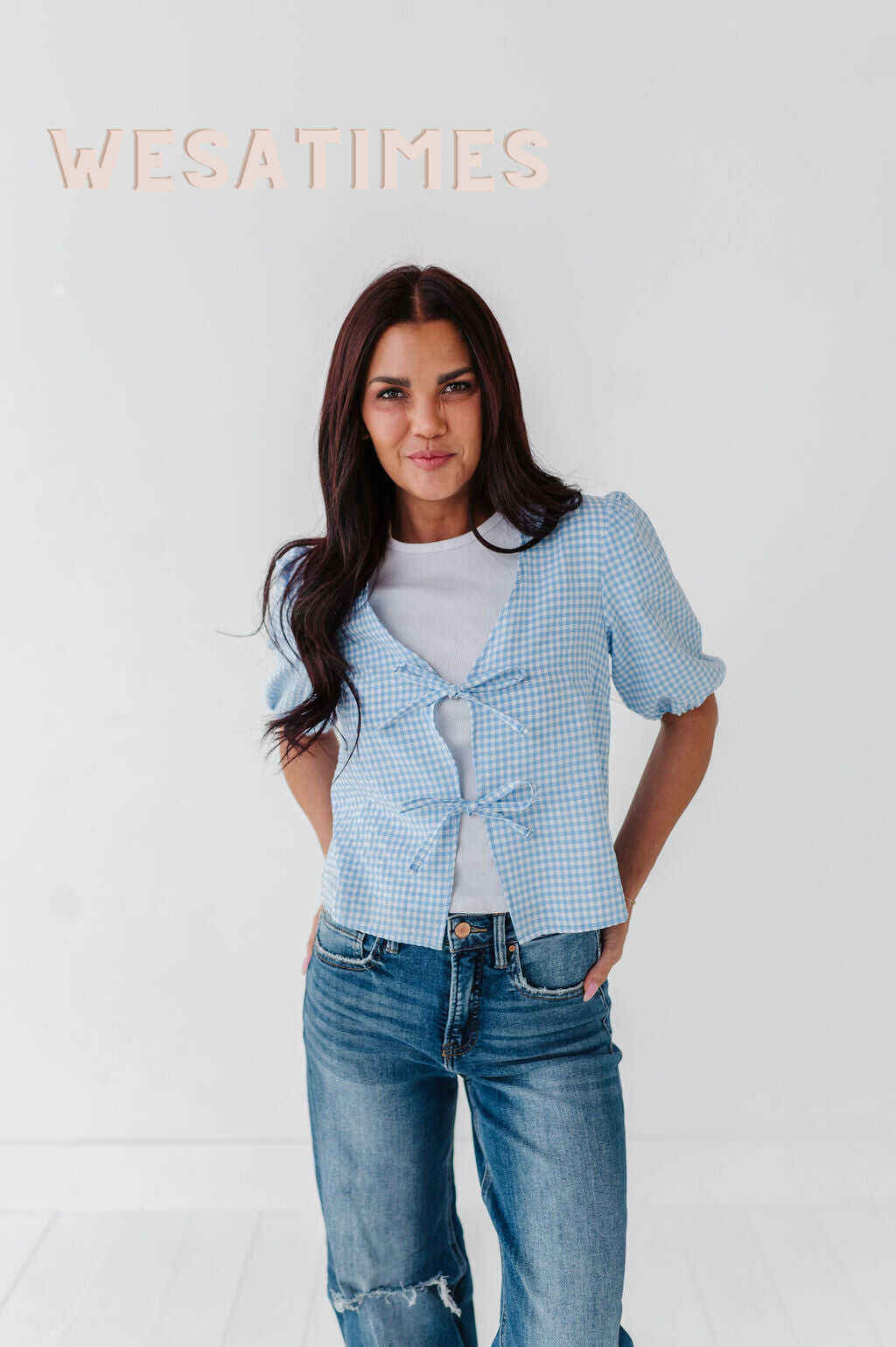 Finley Tie Front Top in Blue