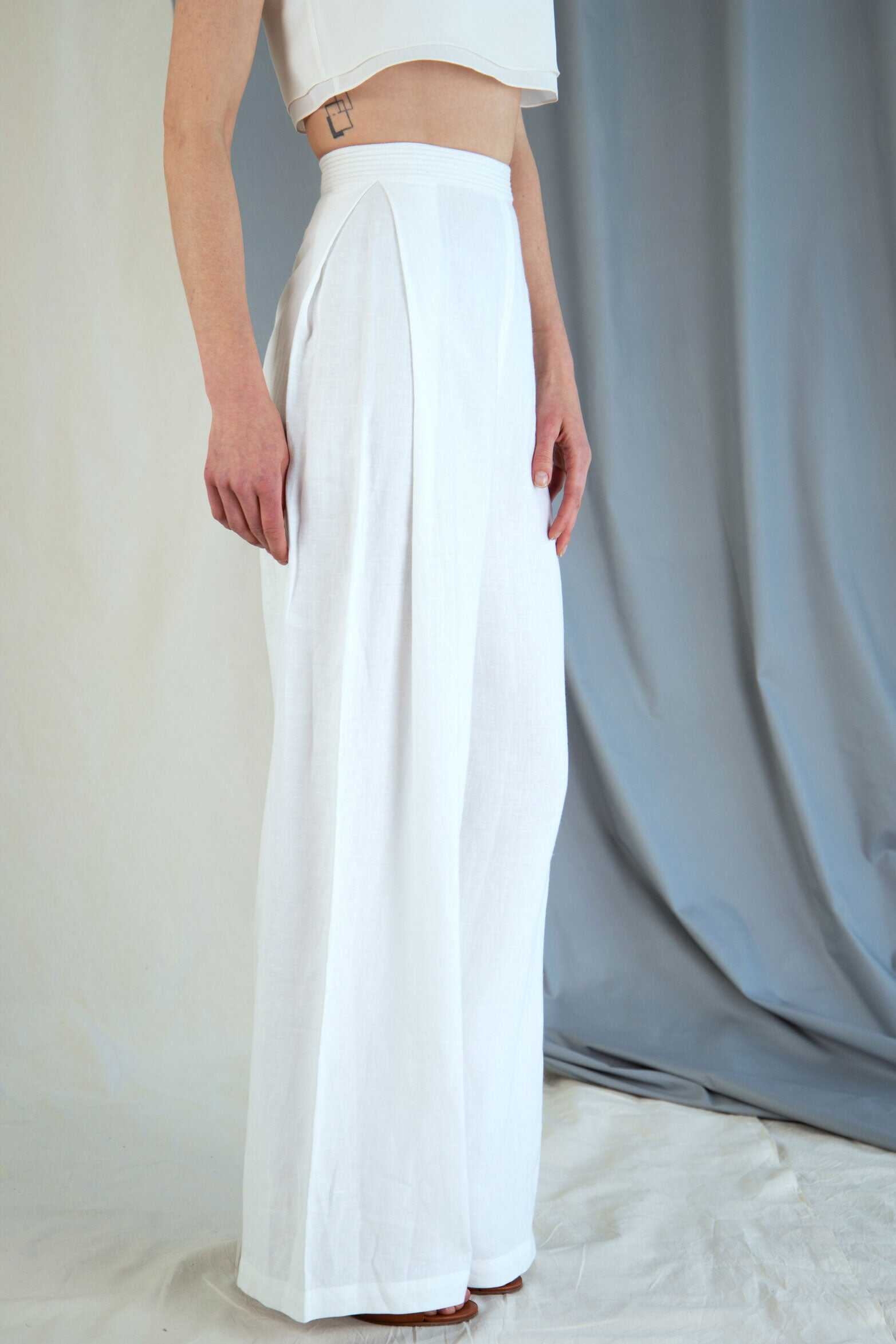 High-rise linen trousers - White