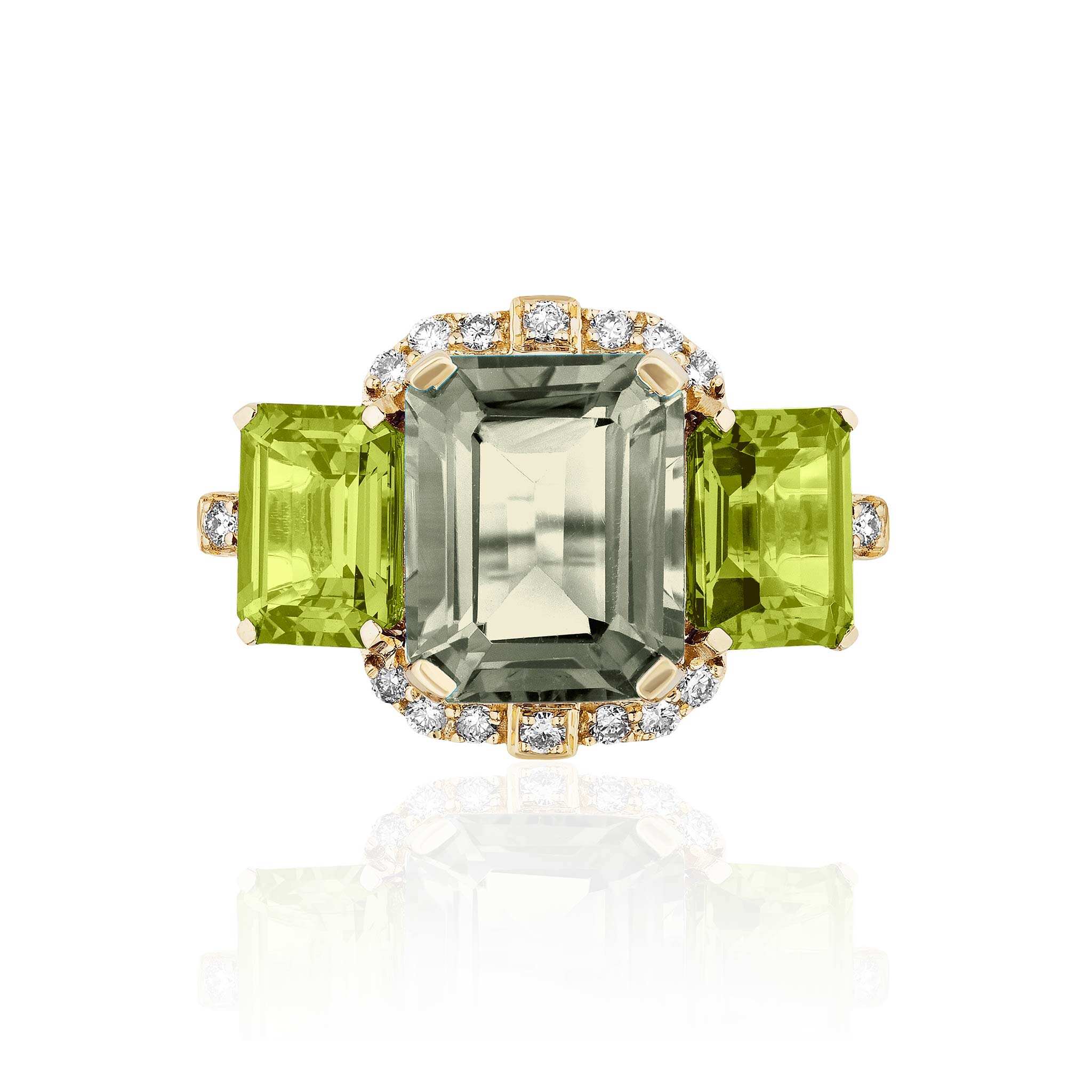 Goshwara 3-Stone Prasiolite & Peridot 18K Gold Ring