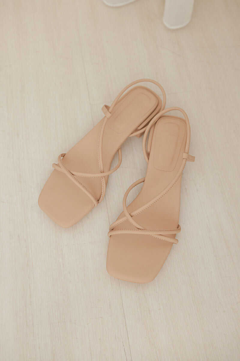 Zaddey Strappy Low Heel Sandals in Nude