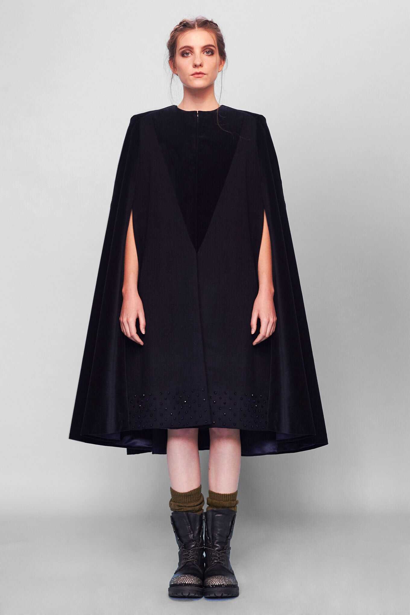 VILMA embroidered wool cape - Navy