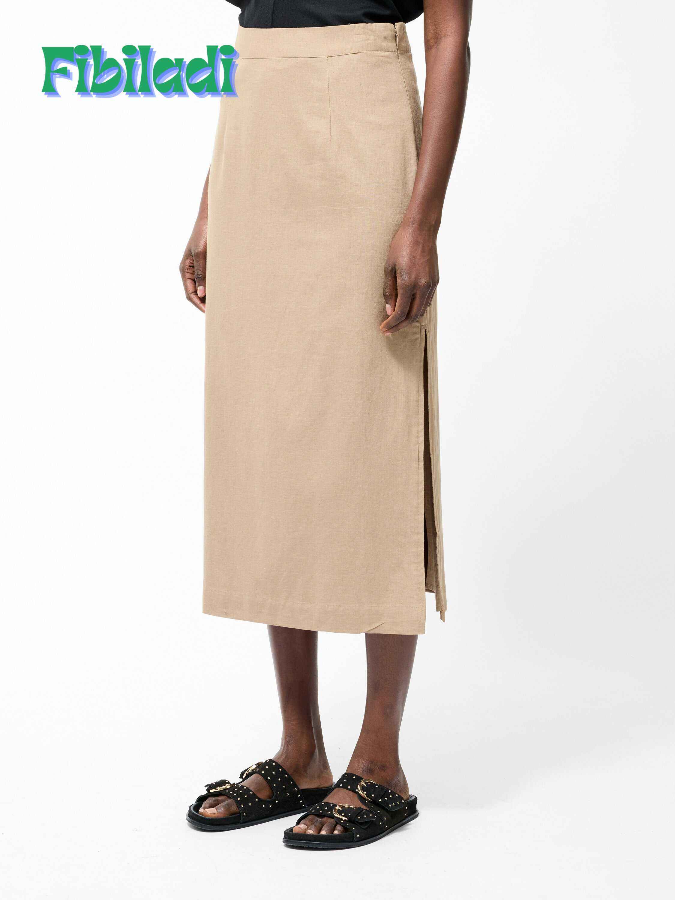 Linen Column Midi Skirt