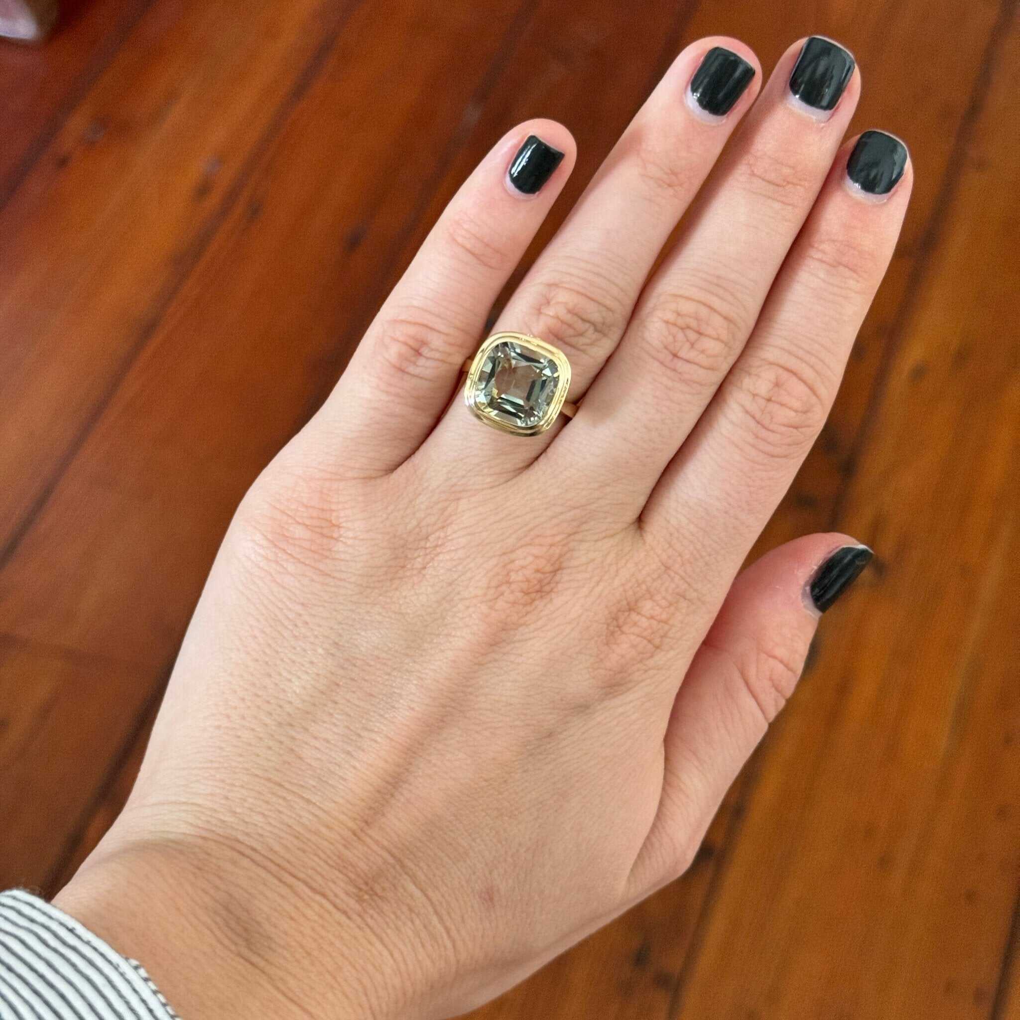 Goshwara Prasiolite Bezel Set 18K Gold Ring